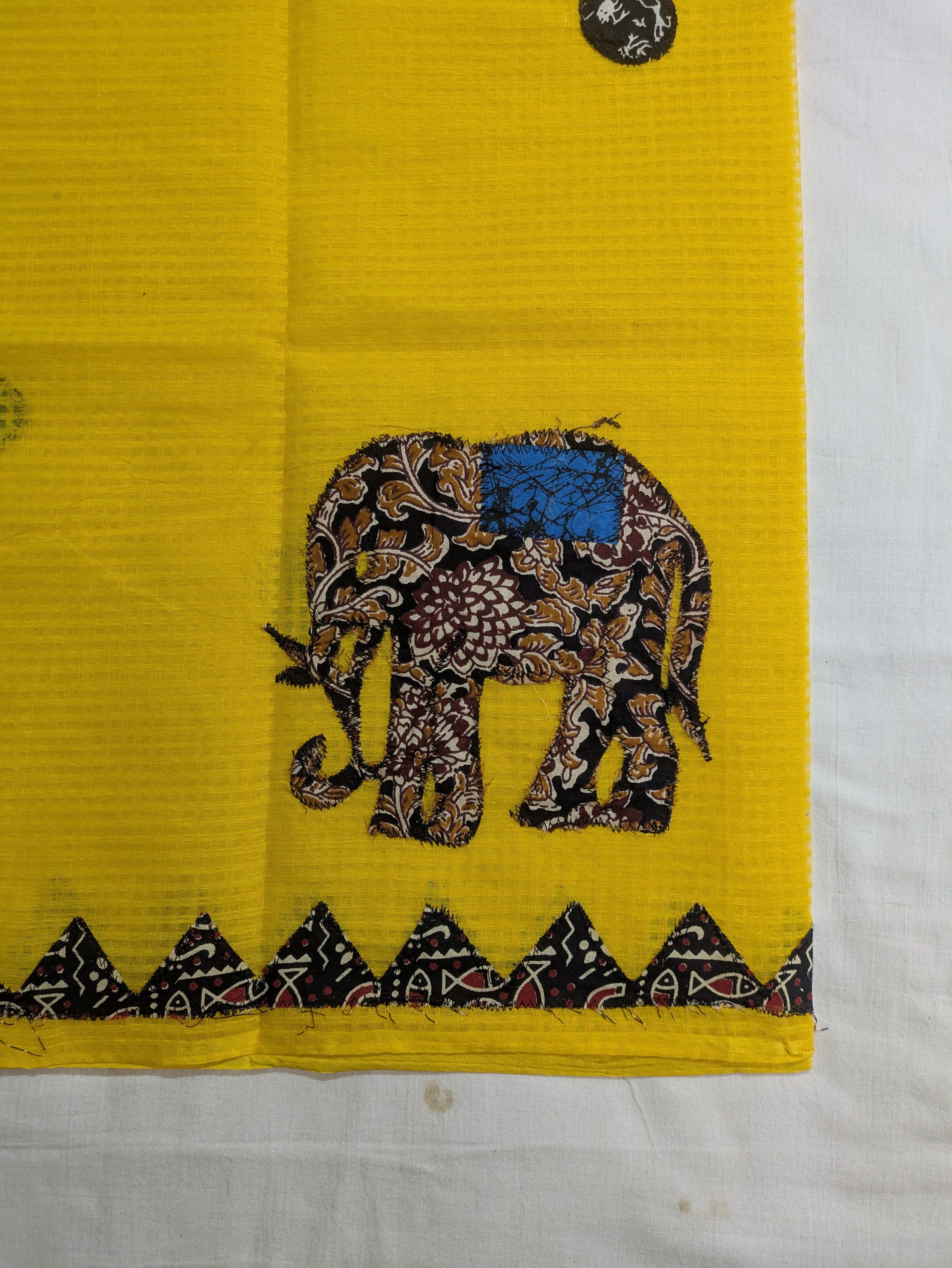 Cotton Kota Applique Sari Yellow