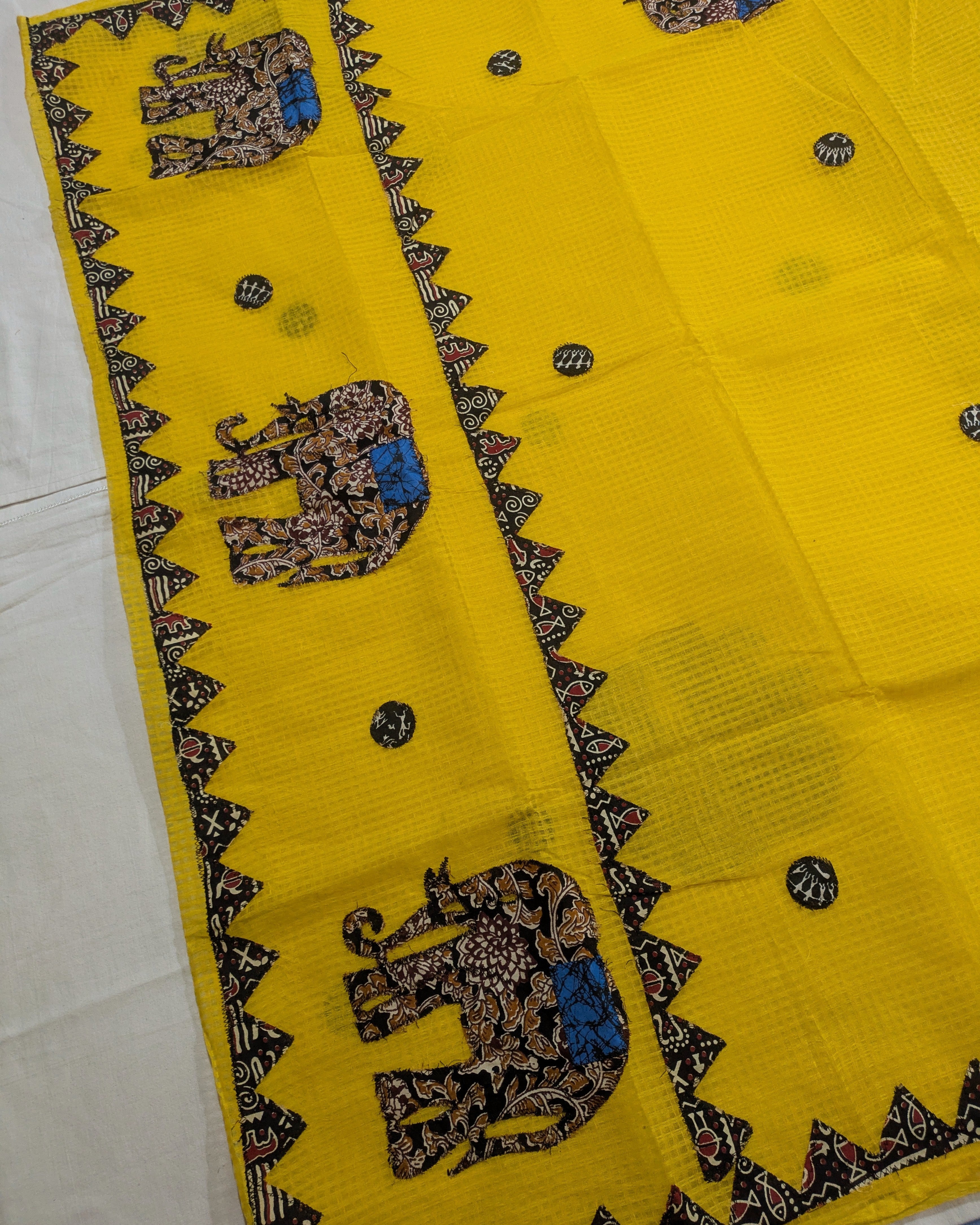 Cotton Kota Applique Sari Yellow