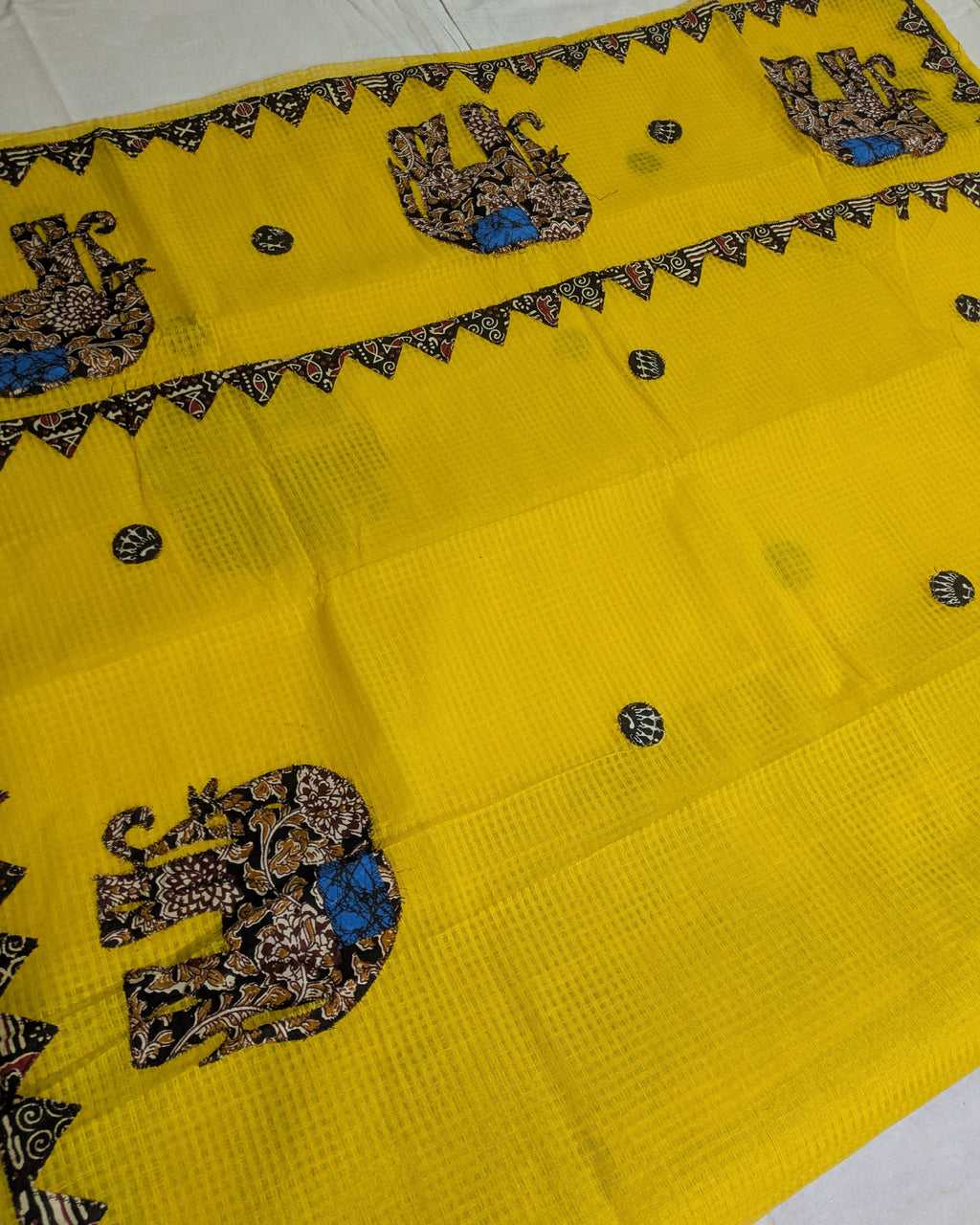 Cotton Kota Applique Sari Yellow