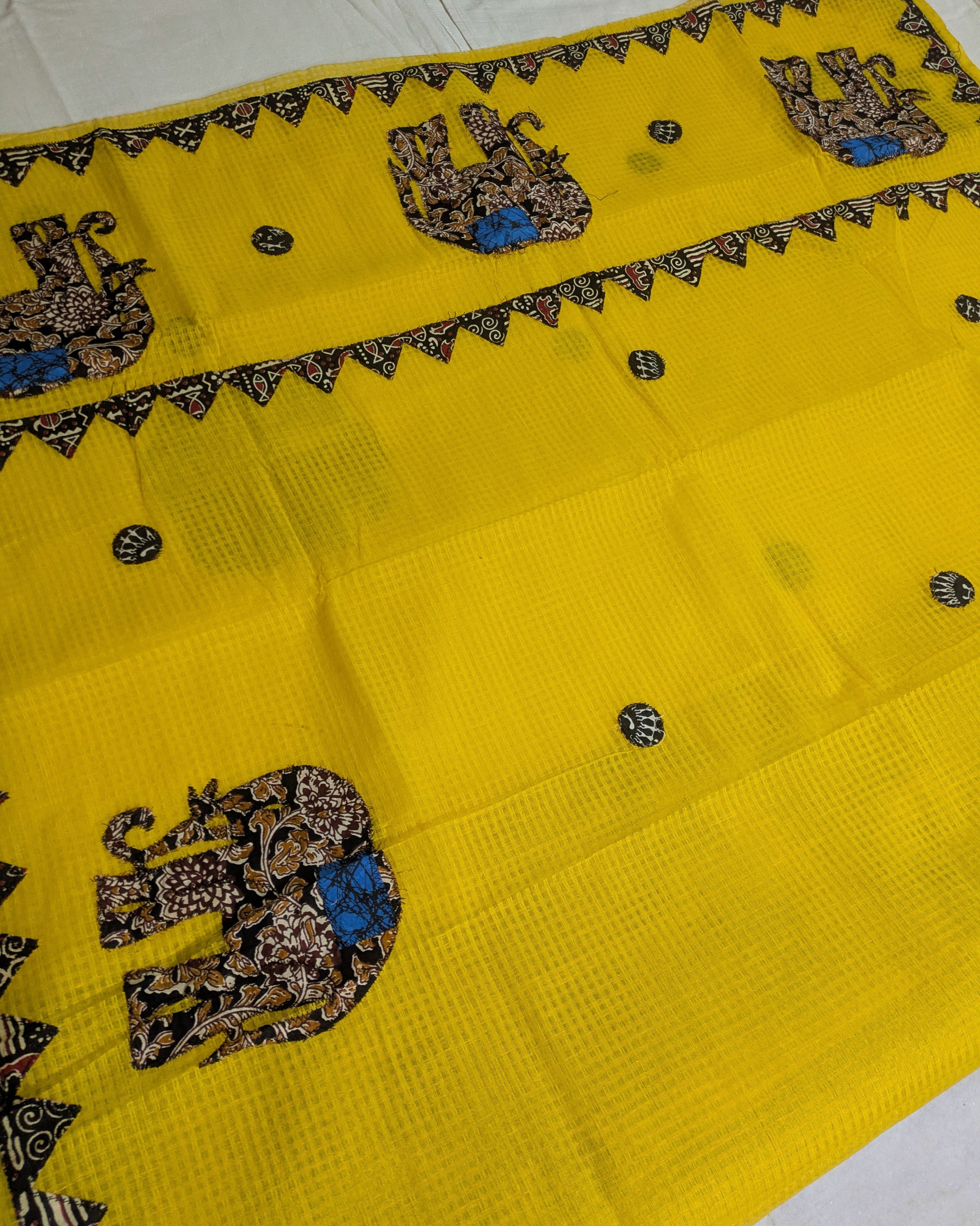 Cotton Kota Applique Sari Yellow