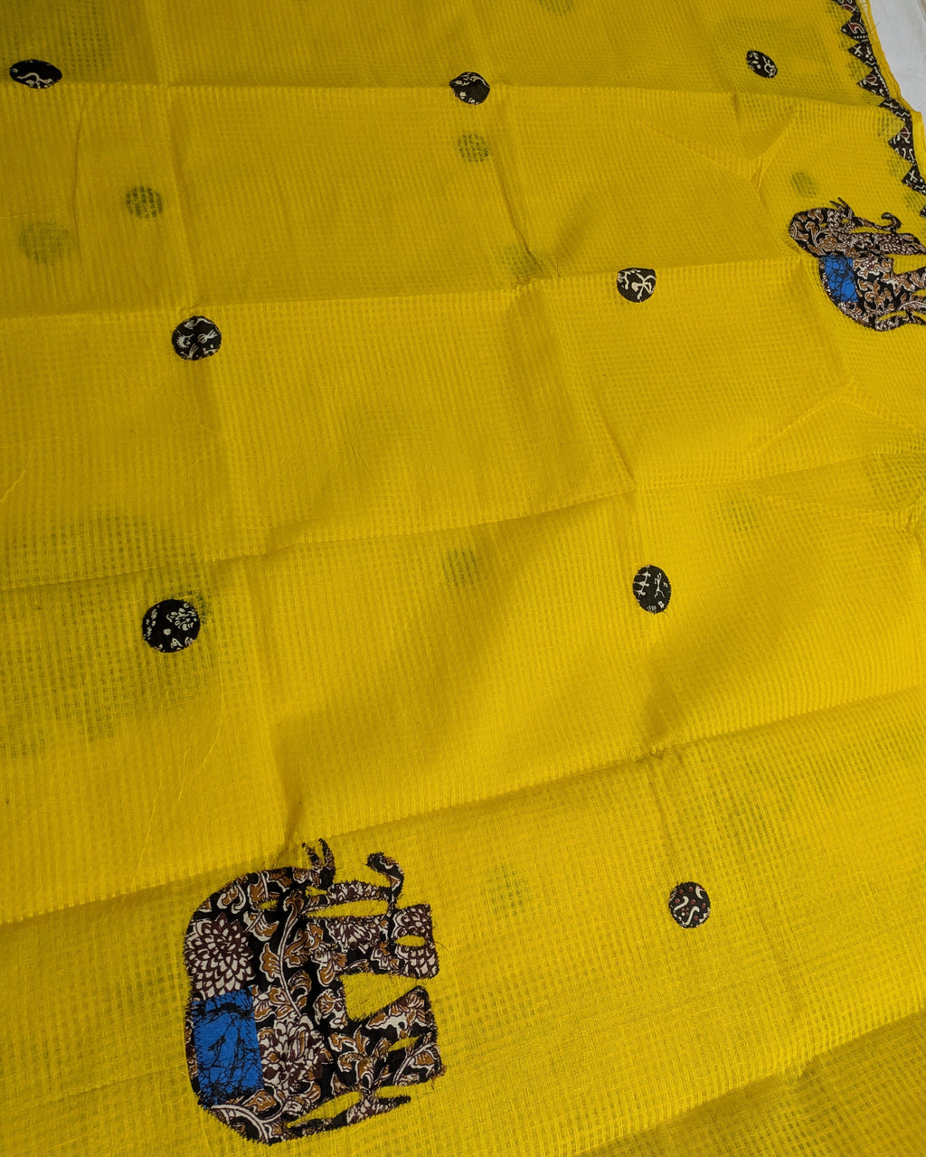 Cotton Kota Applique Sari Yellow