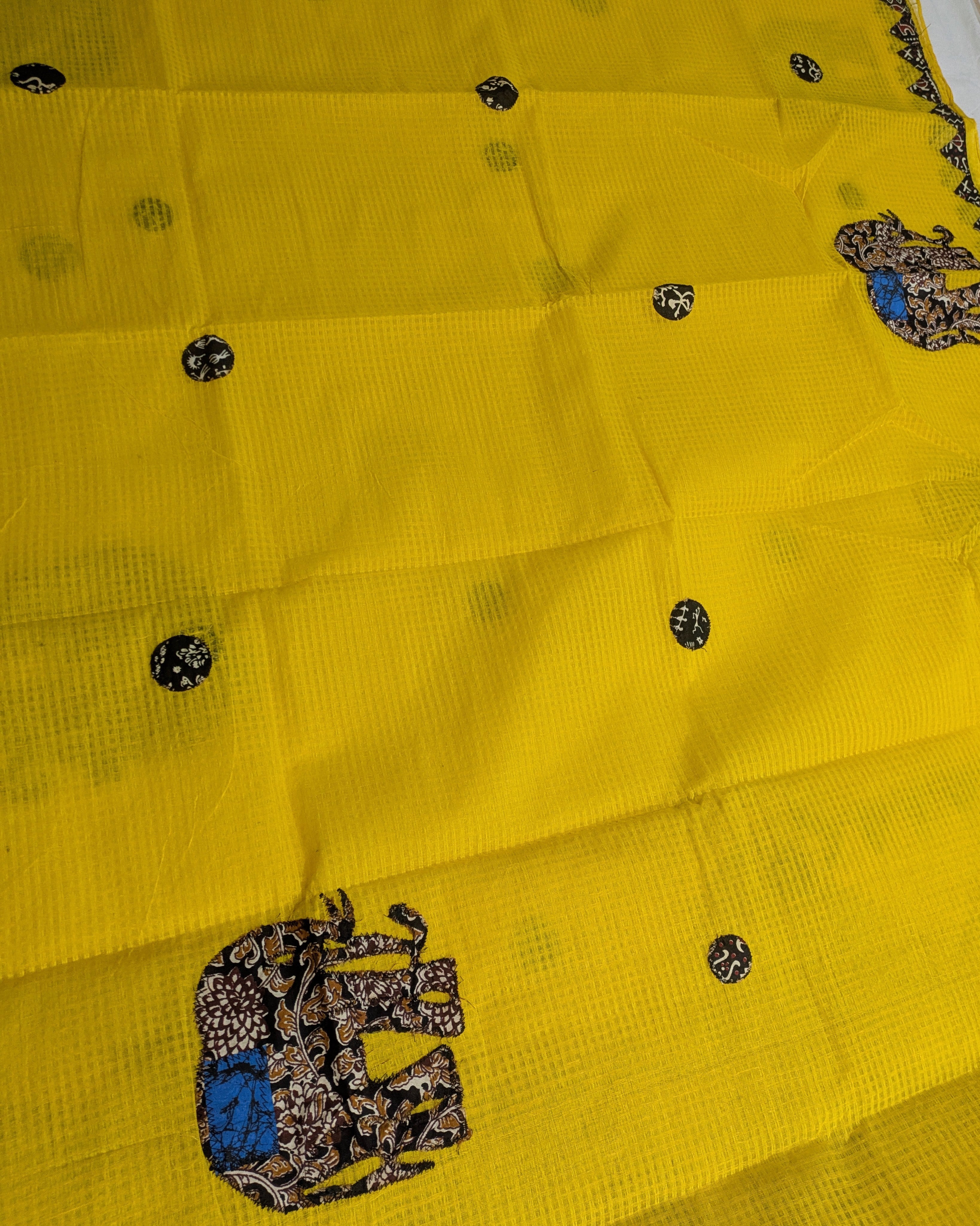 Cotton Kota Applique Sari Yellow