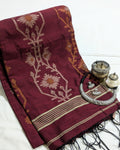 Khadi Cotton Jamdani Sari Maroon