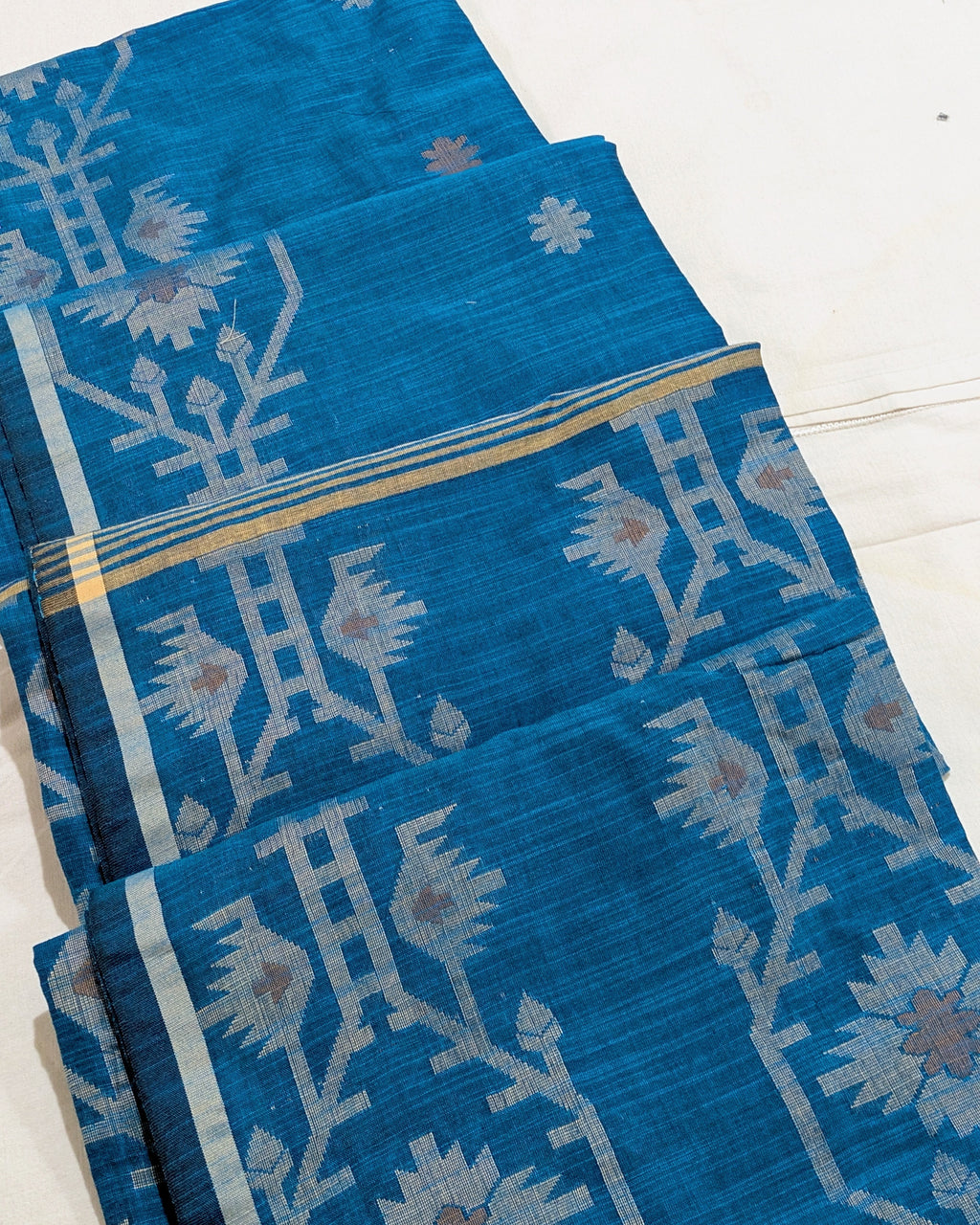 Khadi Cotton Jamdani Sari Firoza