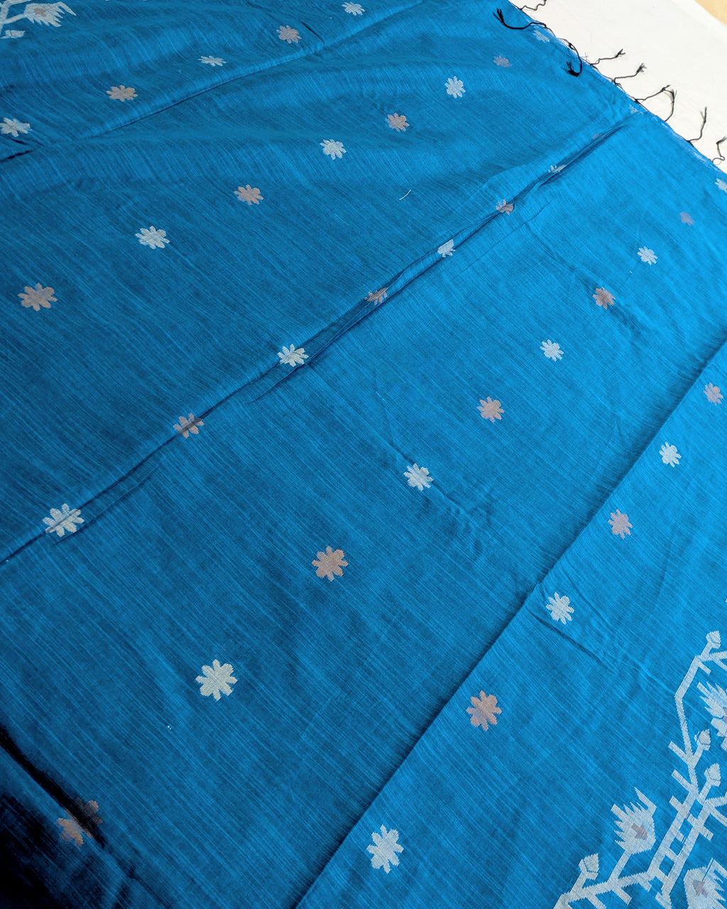 Khadi Cotton Jamdani Sari Firoza