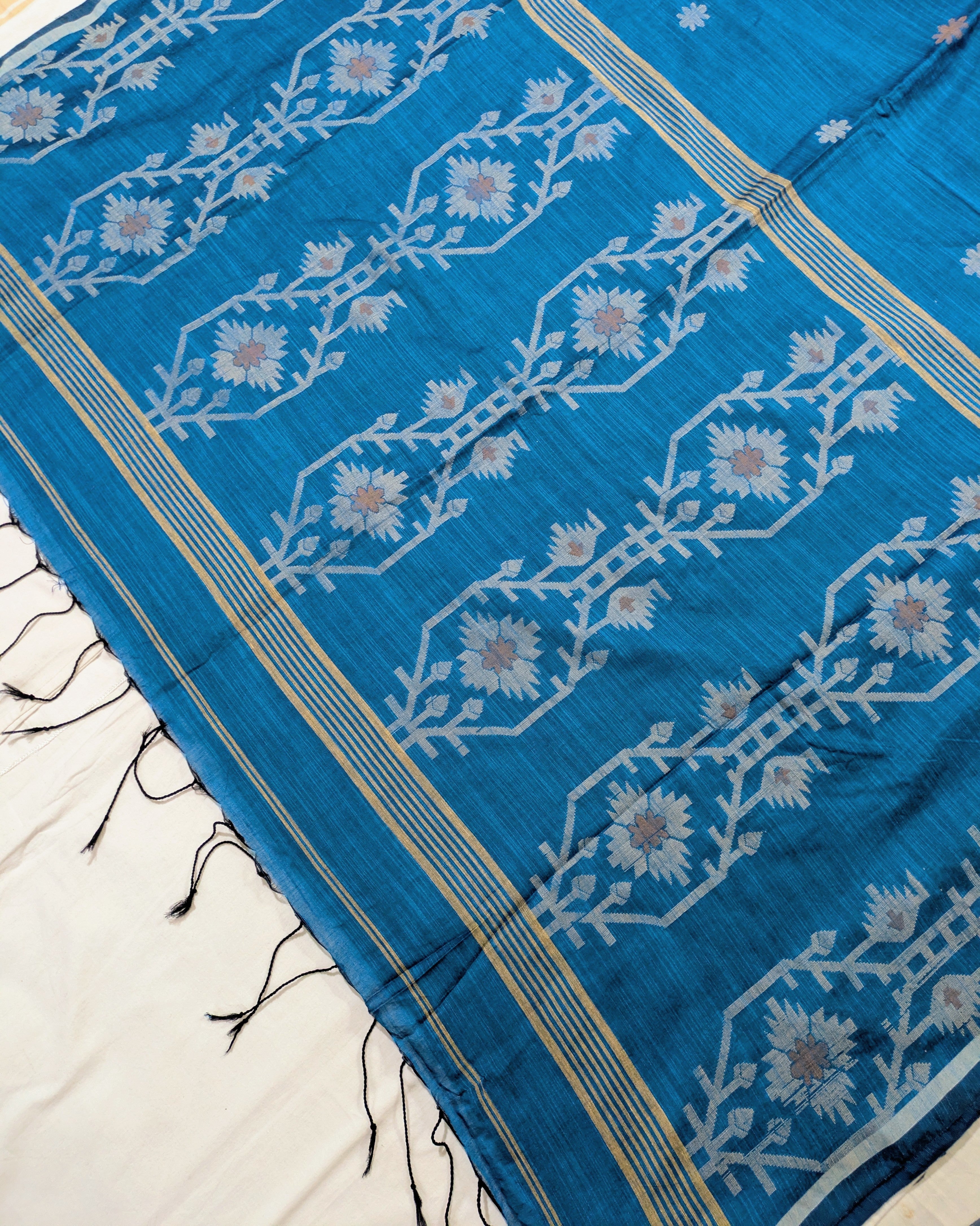 Khadi Cotton Jamdani Sari Firoza