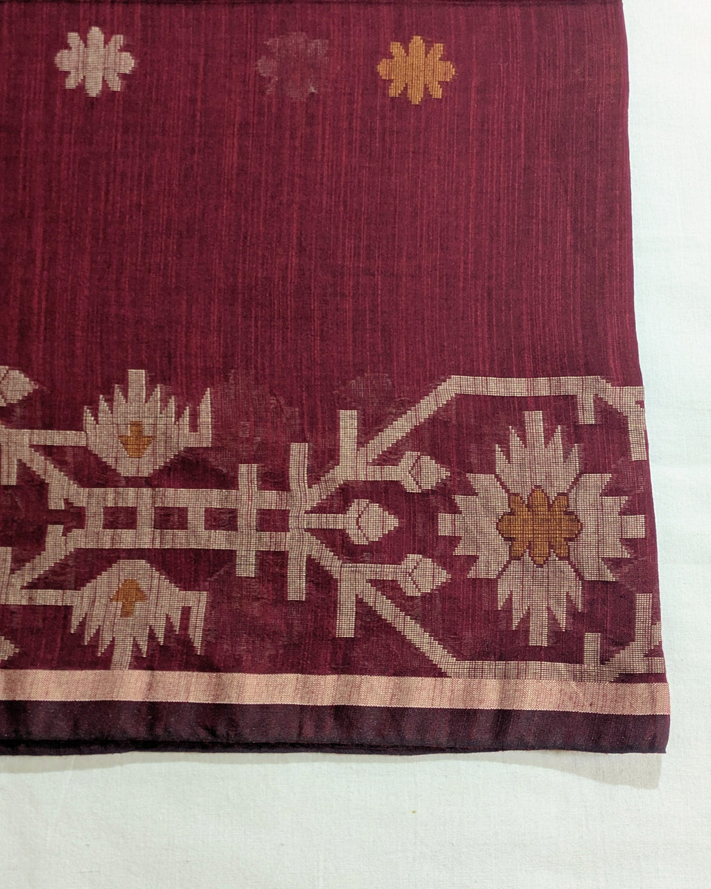 Khadi Cotton Jamdani Sari Maroon
