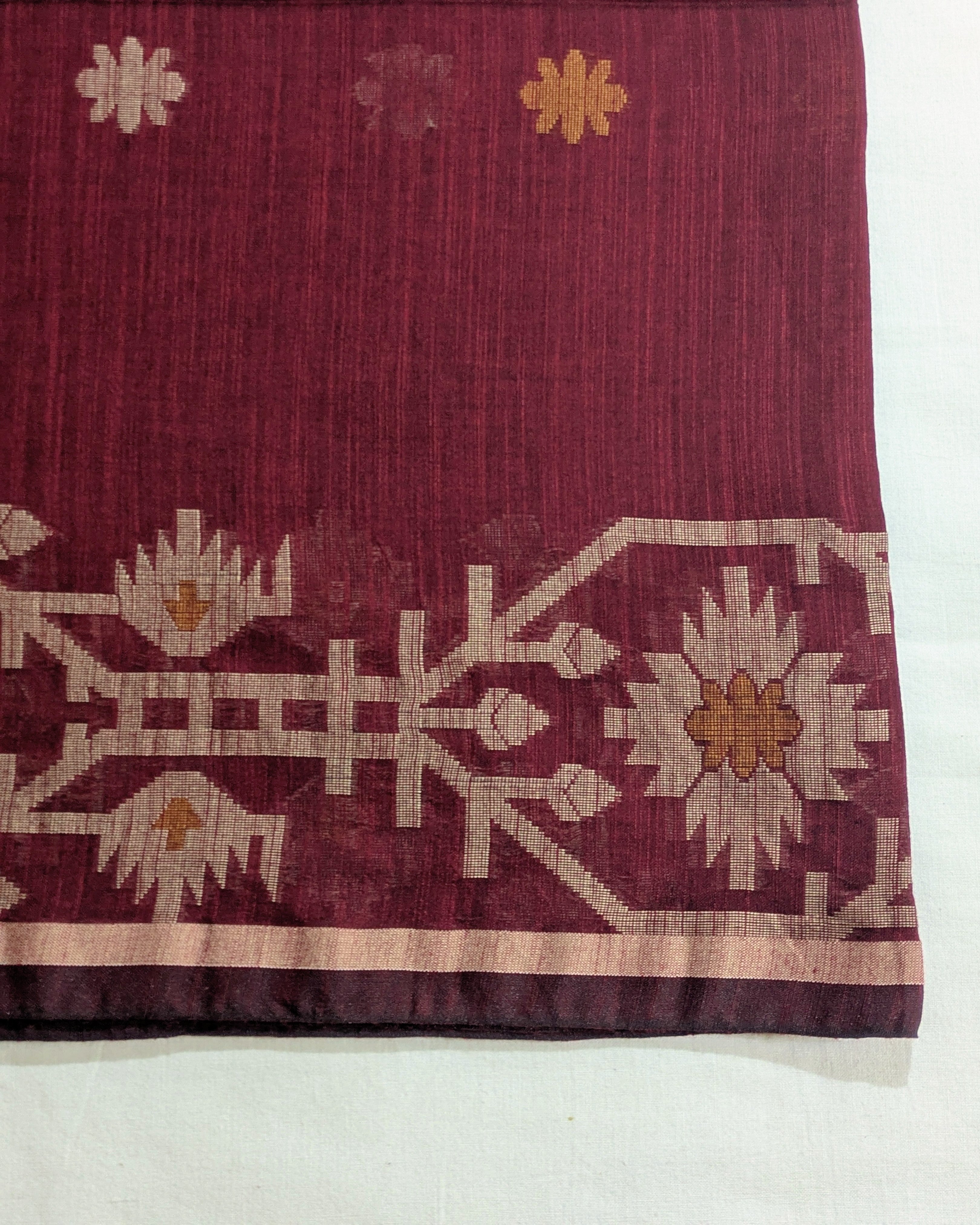 Khadi Cotton Jamdani Sari Maroon