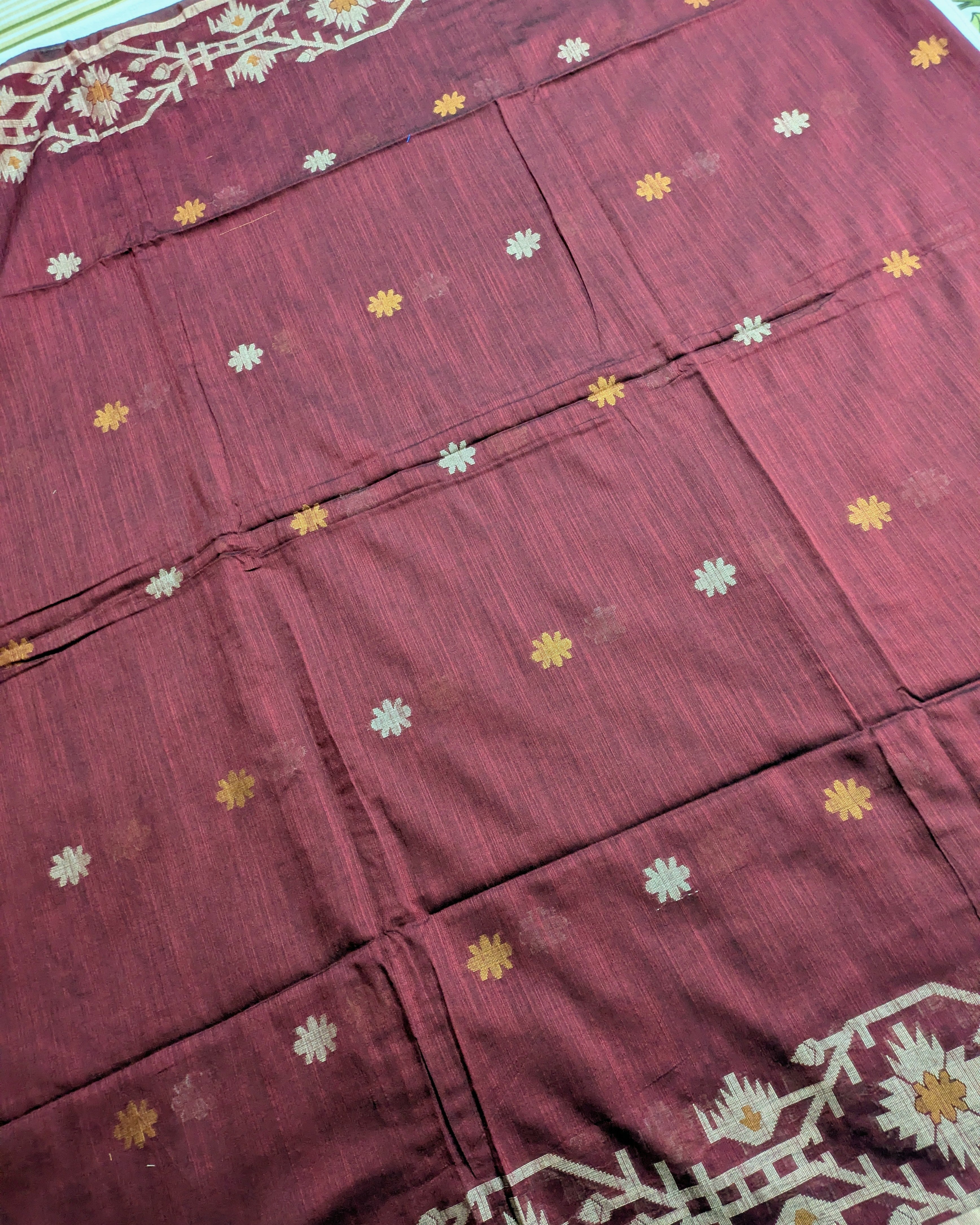 Khadi Cotton Jamdani Sari Maroon