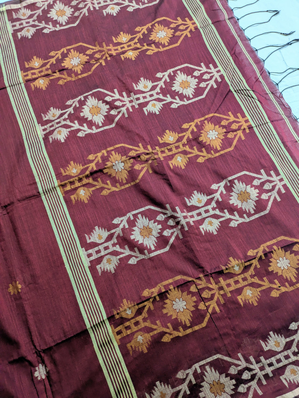 Khadi Cotton Jamdani Sari Maroon