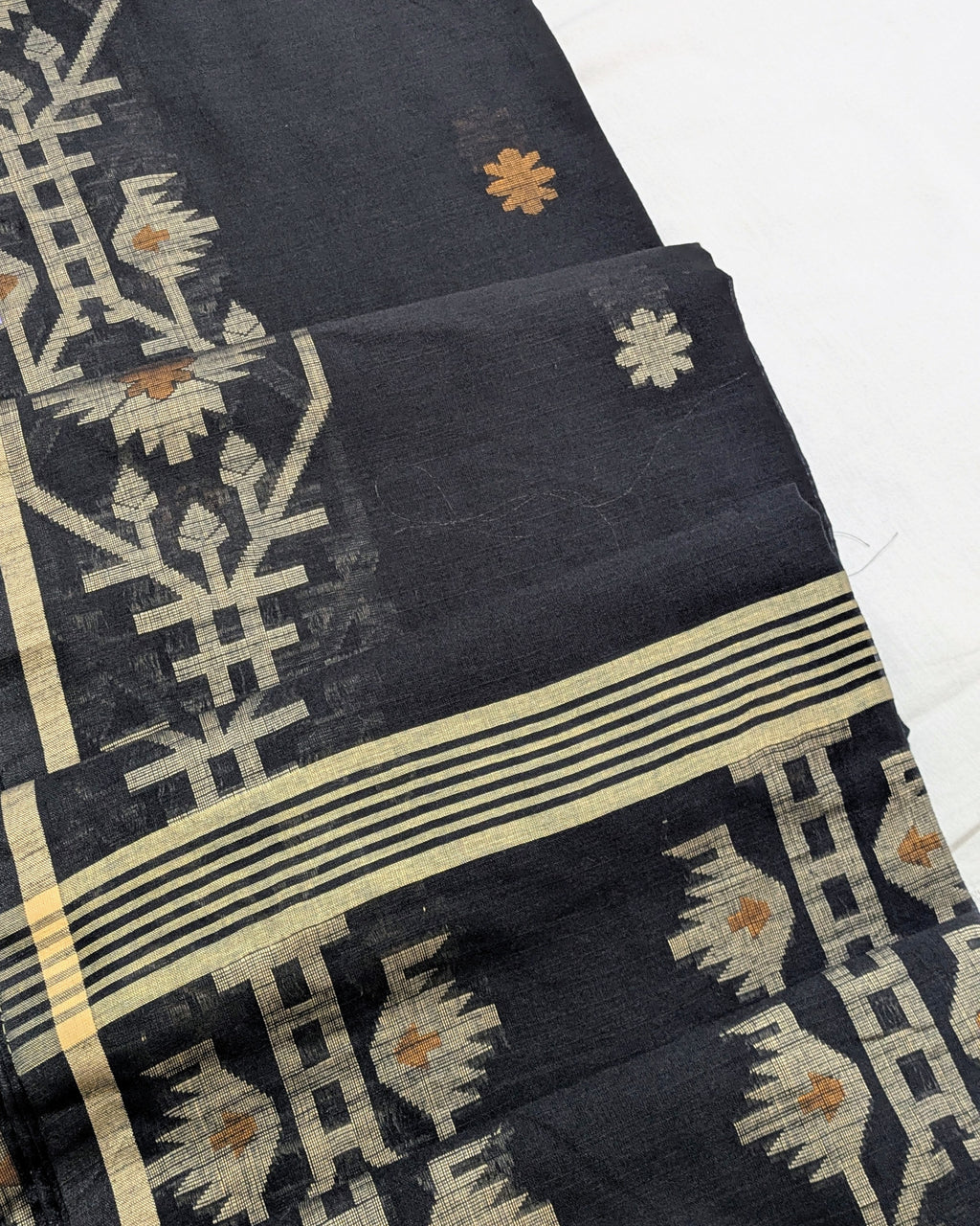 Khadi Cotton Jamdani Sari Black