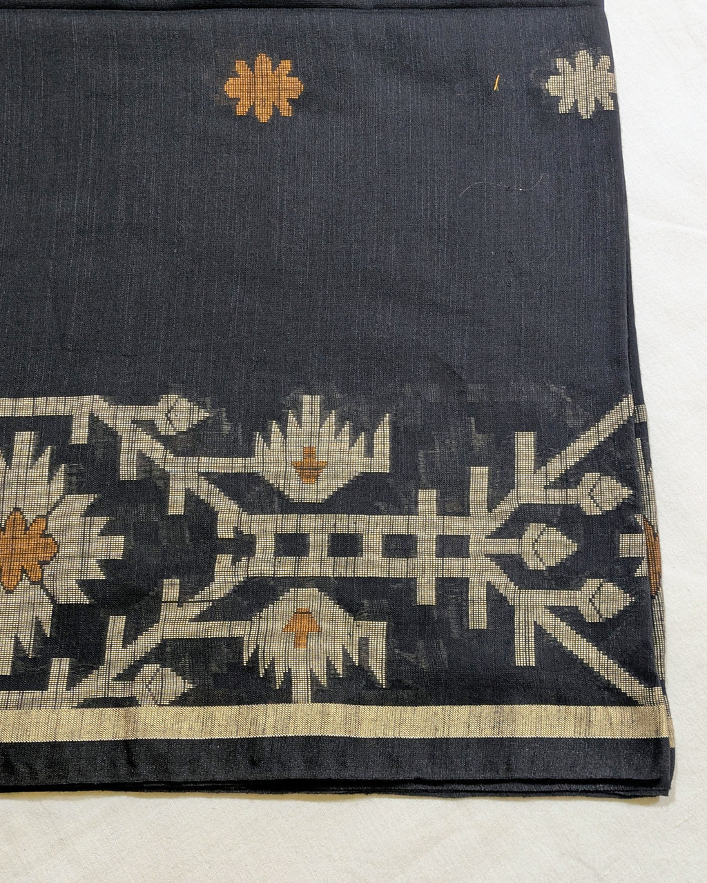 Khadi Cotton Jamdani Sari Black