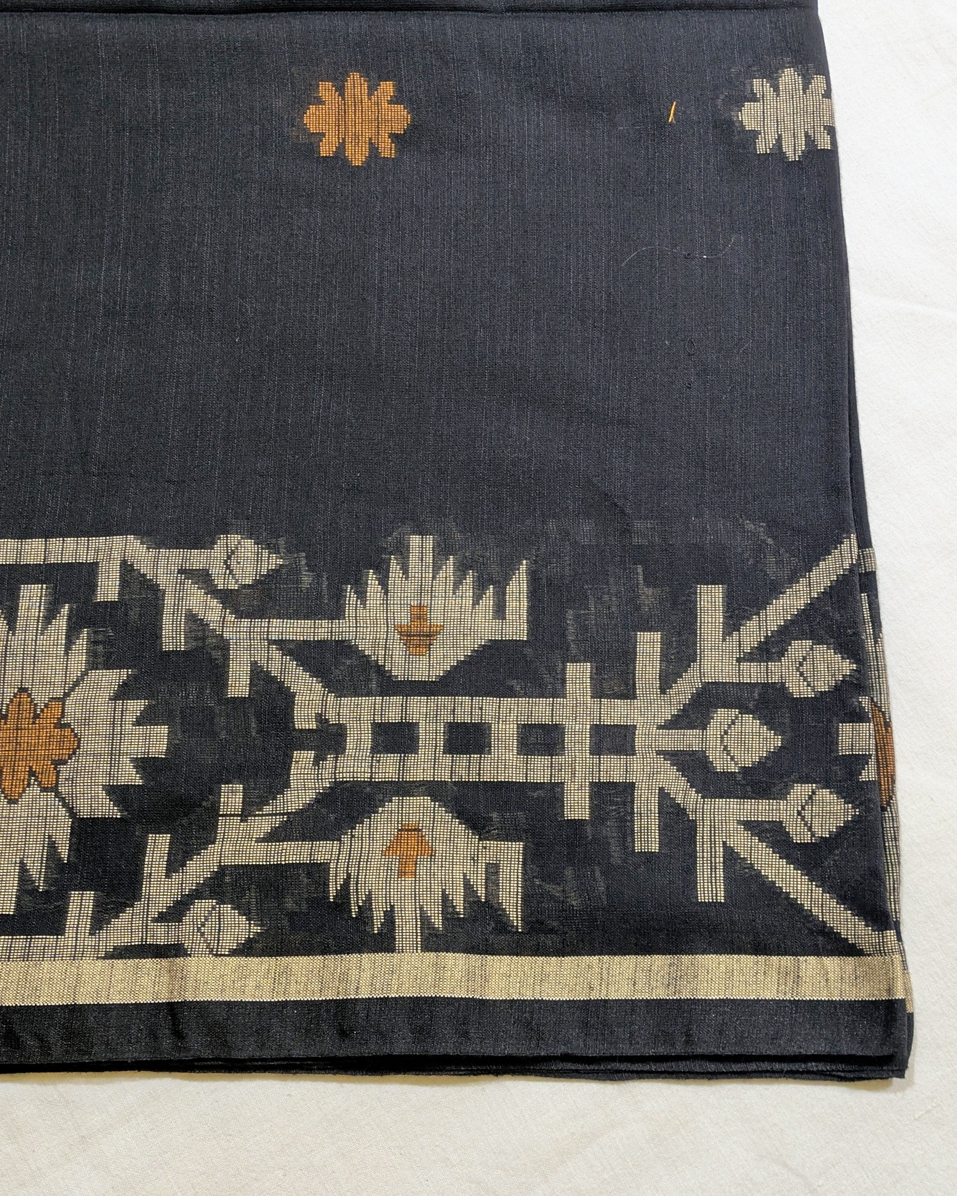 Khadi Cotton Jamdani Sari Black