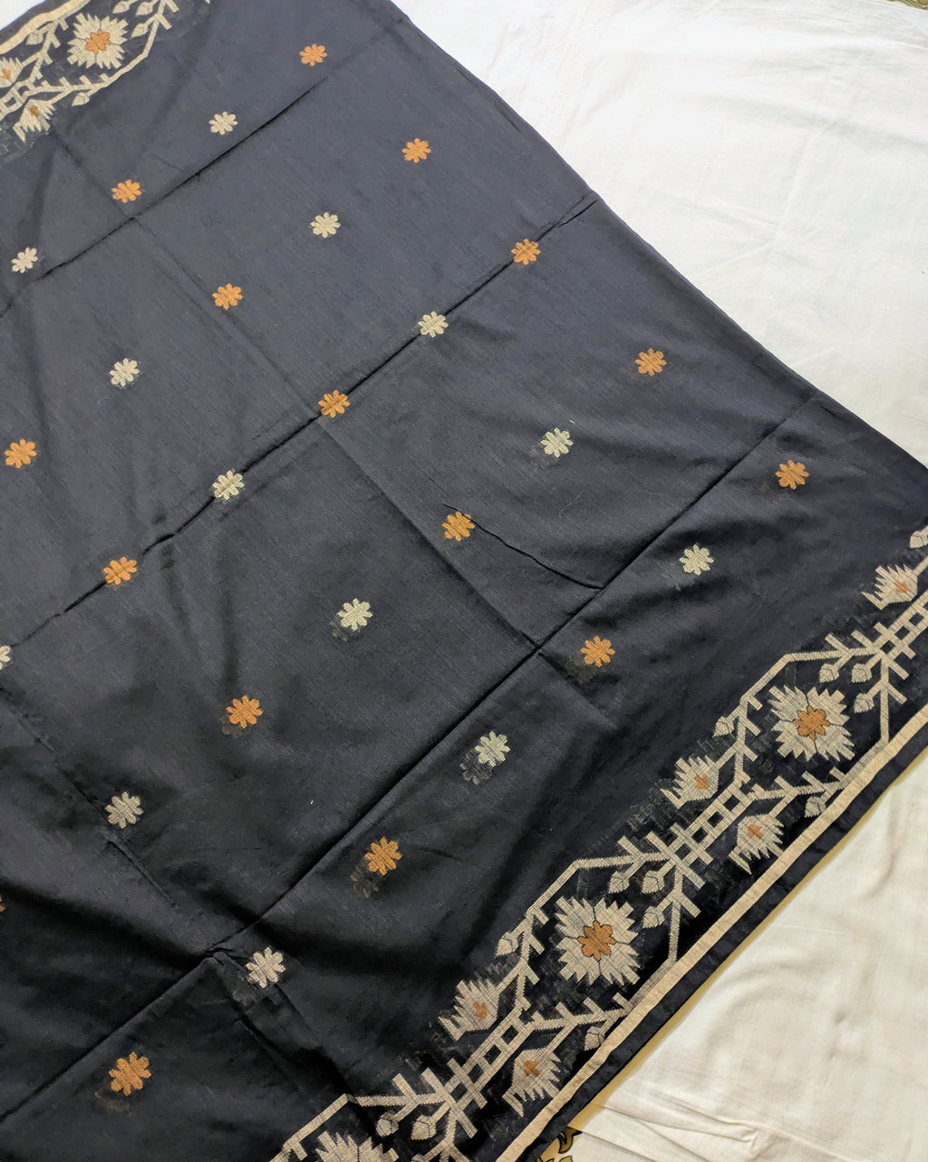 Khadi Cotton Jamdani Sari Black