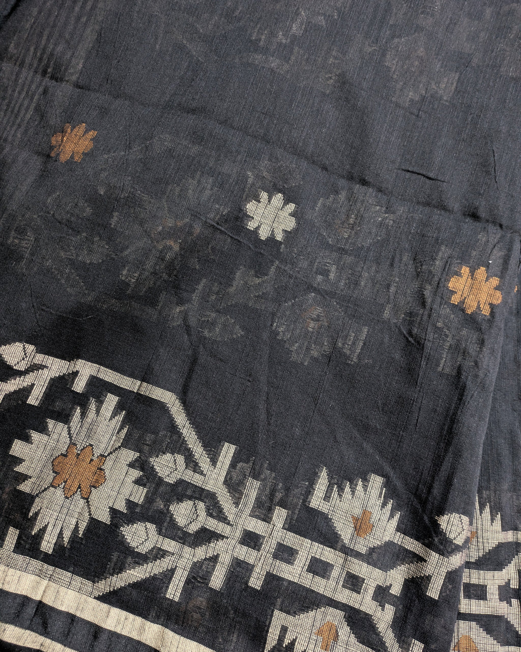 Khadi Cotton Jamdani Sari Black