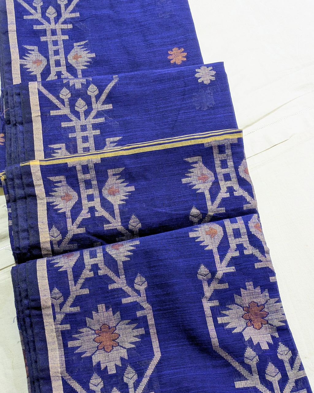 Khadi Cotton Jamdani Sari Blue