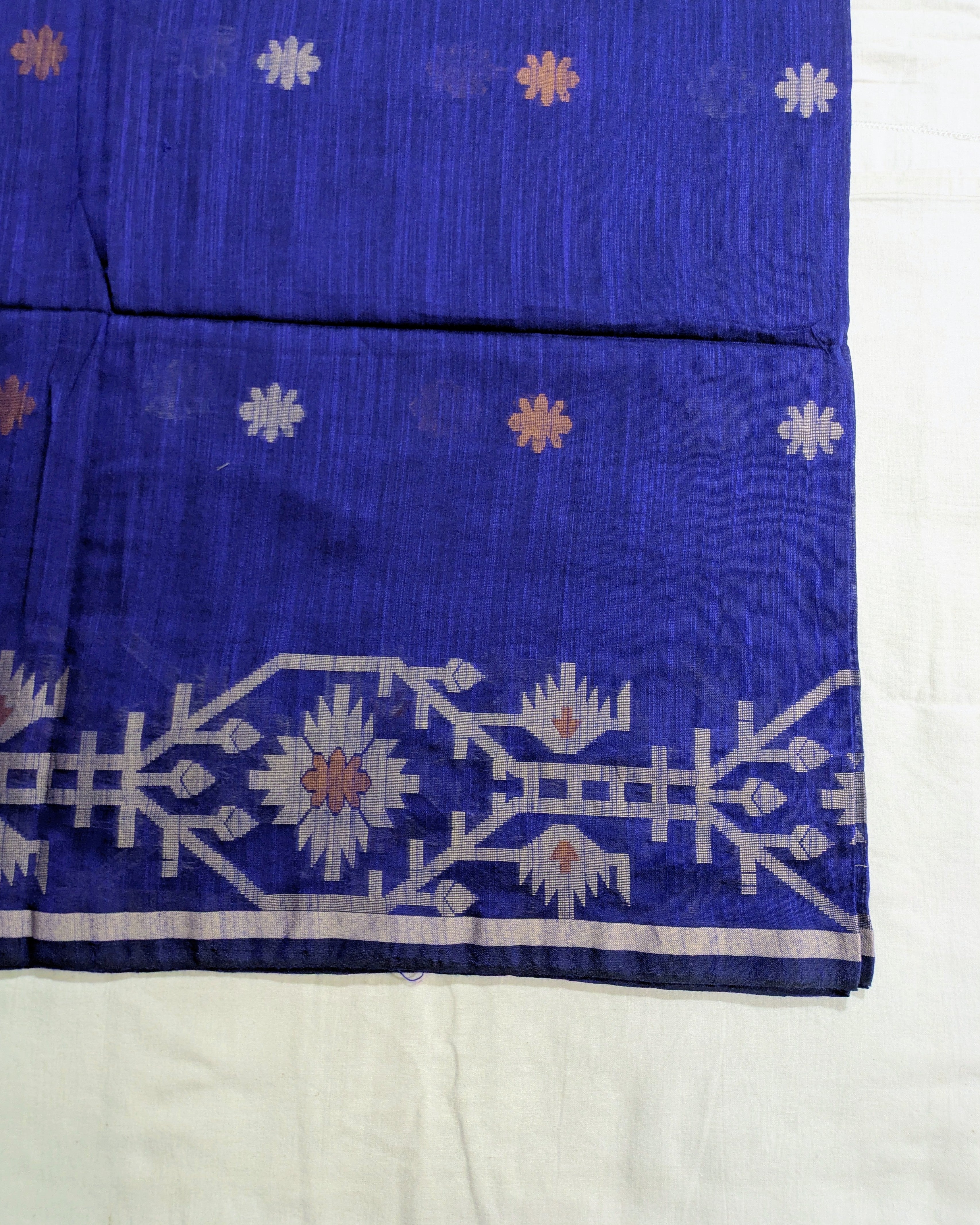 Khadi Cotton Jamdani Sari Blue