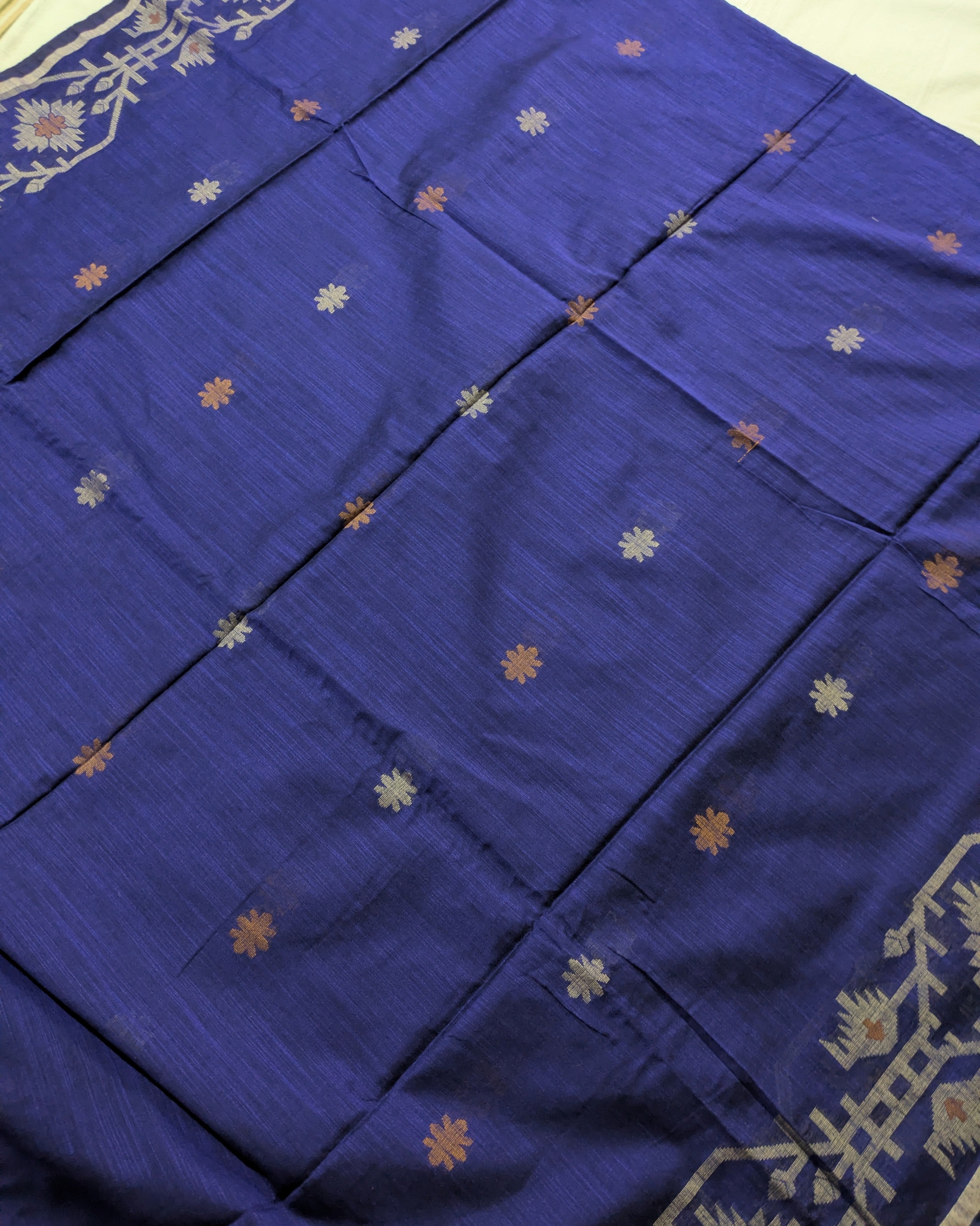 Khadi Cotton Jamdani Sari Blue