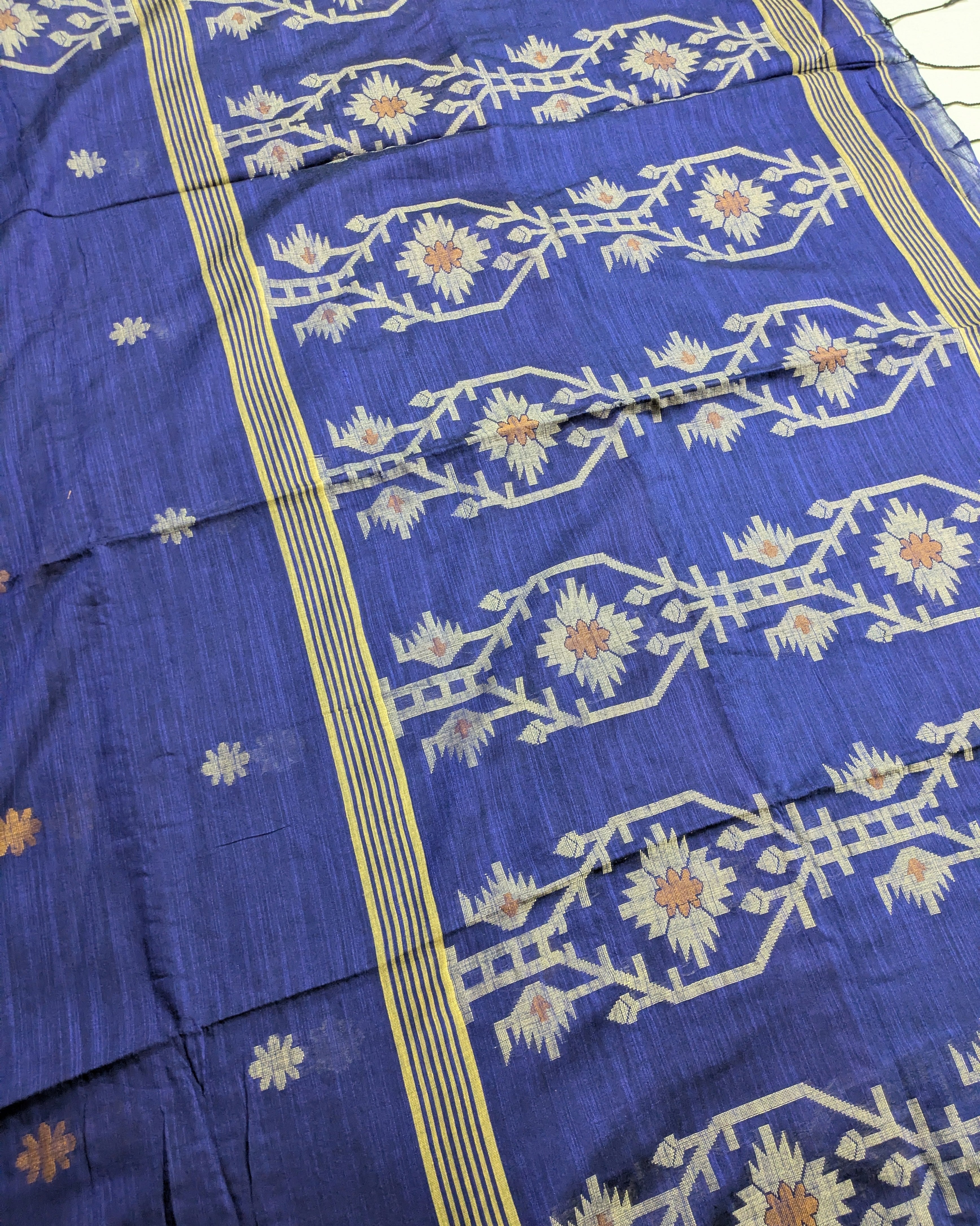 Khadi Cotton Jamdani Sari Blue