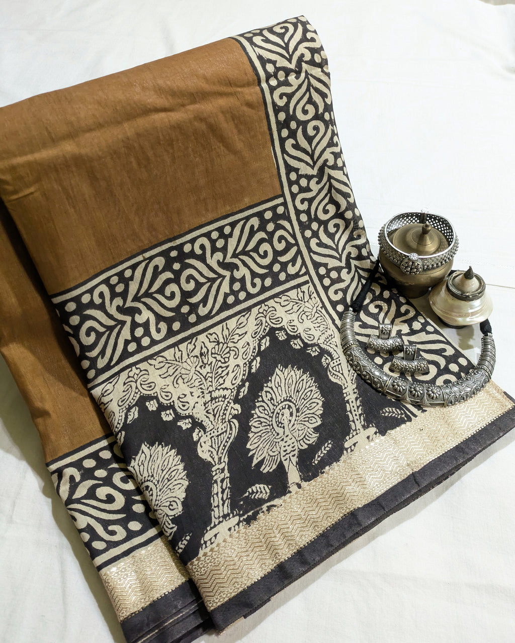Multani Silk Sari Khaki & Black (Liva Tag)