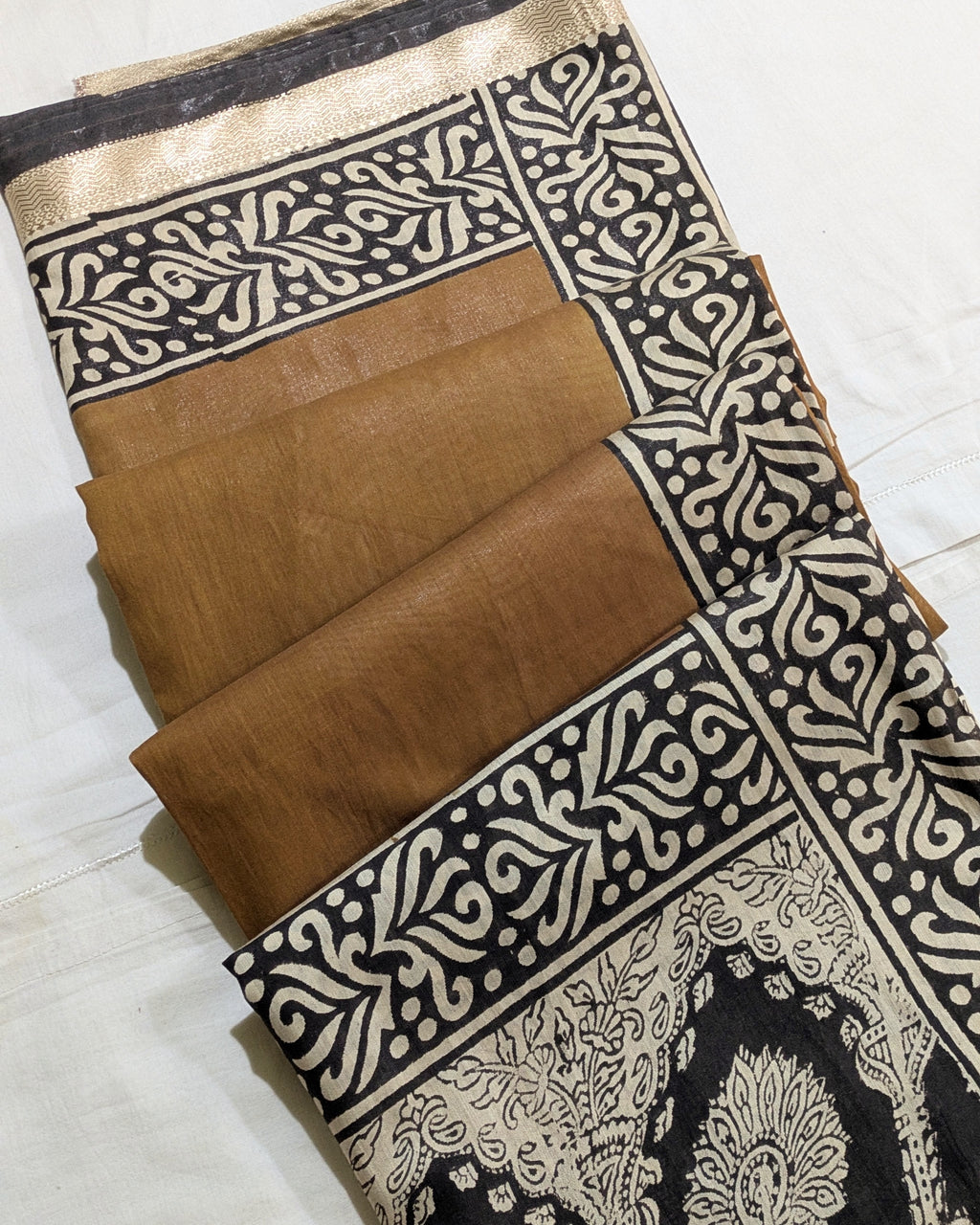 Multani Silk Sari Khaki & Black (Liva Tag)