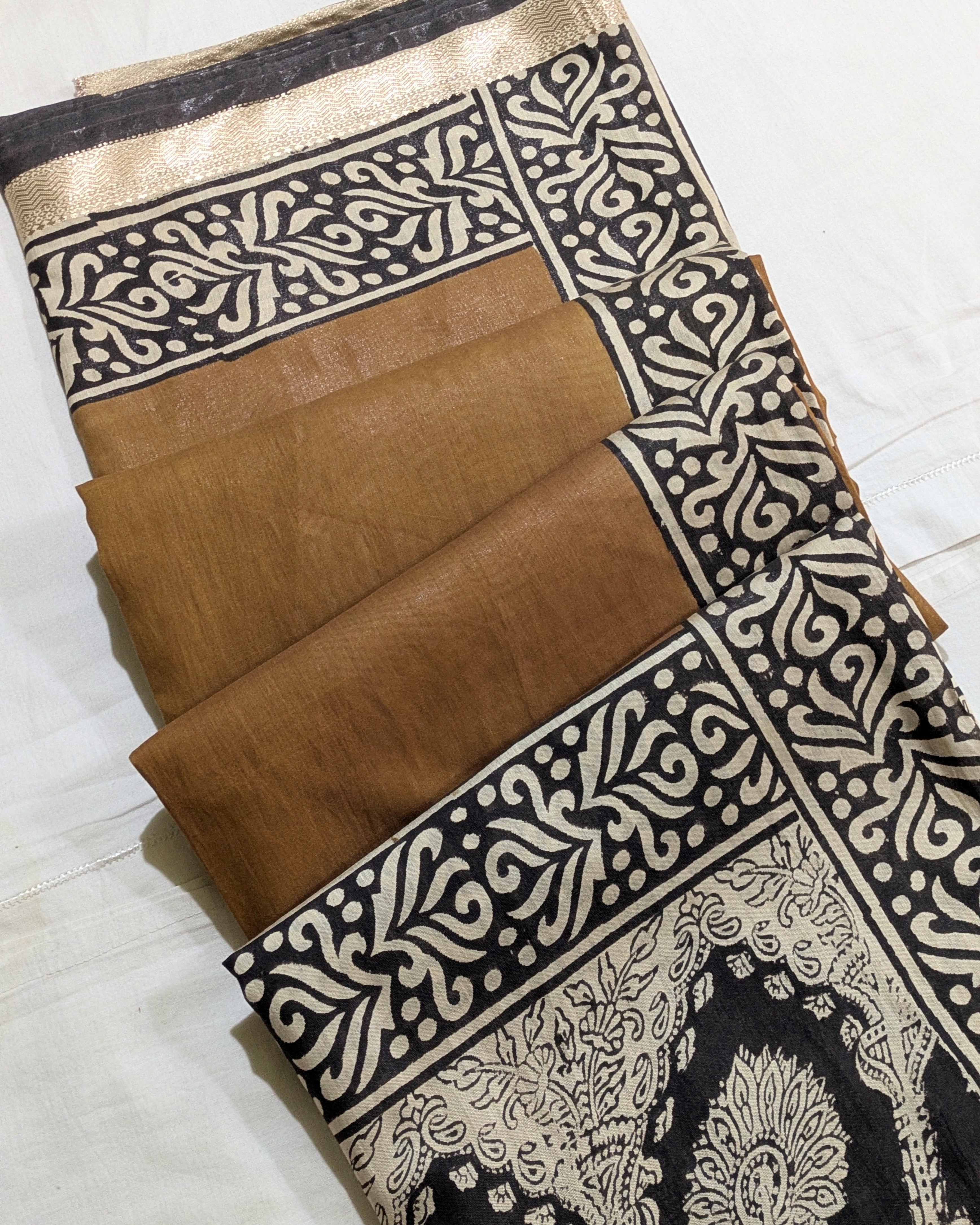 Multani Silk Sari Khaki & Black (Liva Tag)