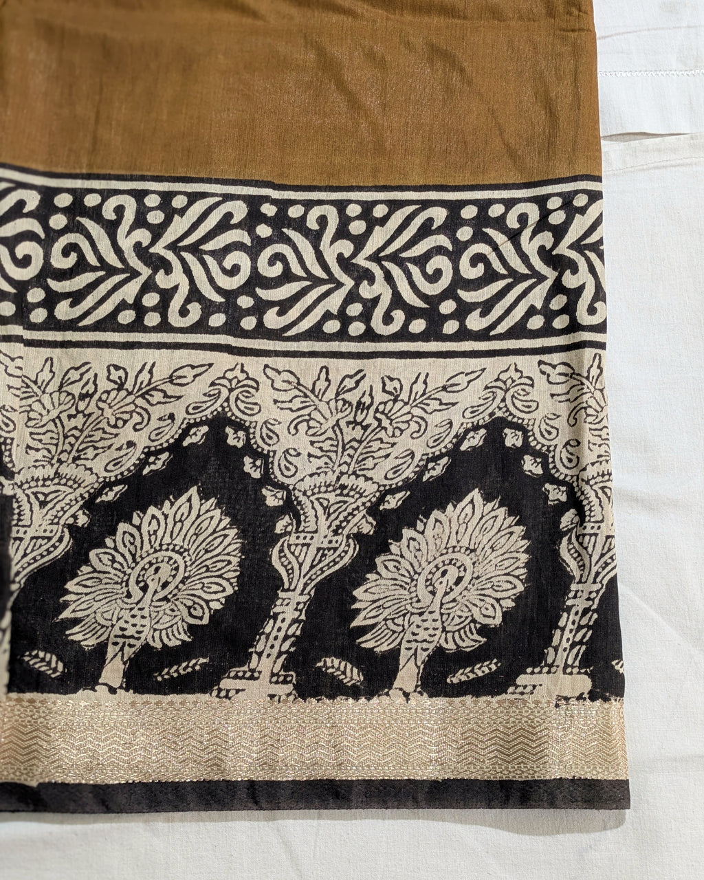 Multani Silk Sari Khaki & Black (Liva Tag)