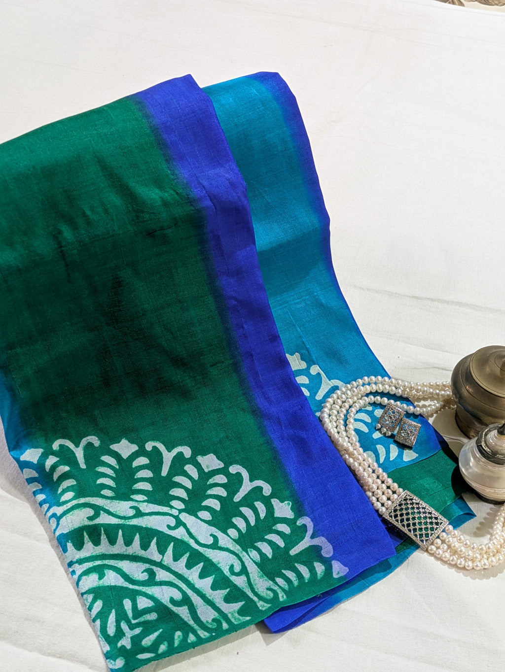 Pure Silk Sari with Blouse Piece Peacock Colour