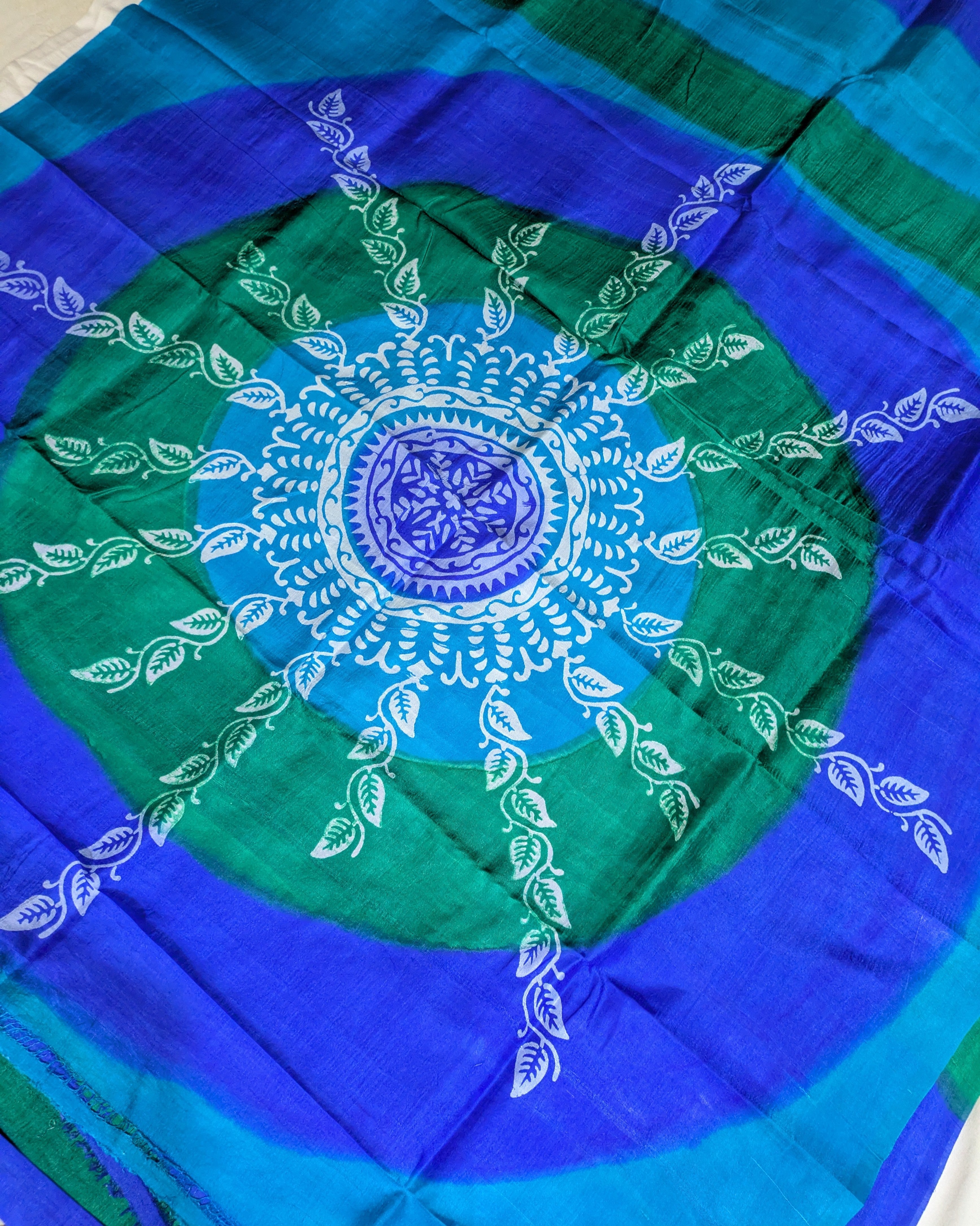 Pure Silk Sari with Blouse Piece Peacock Colour