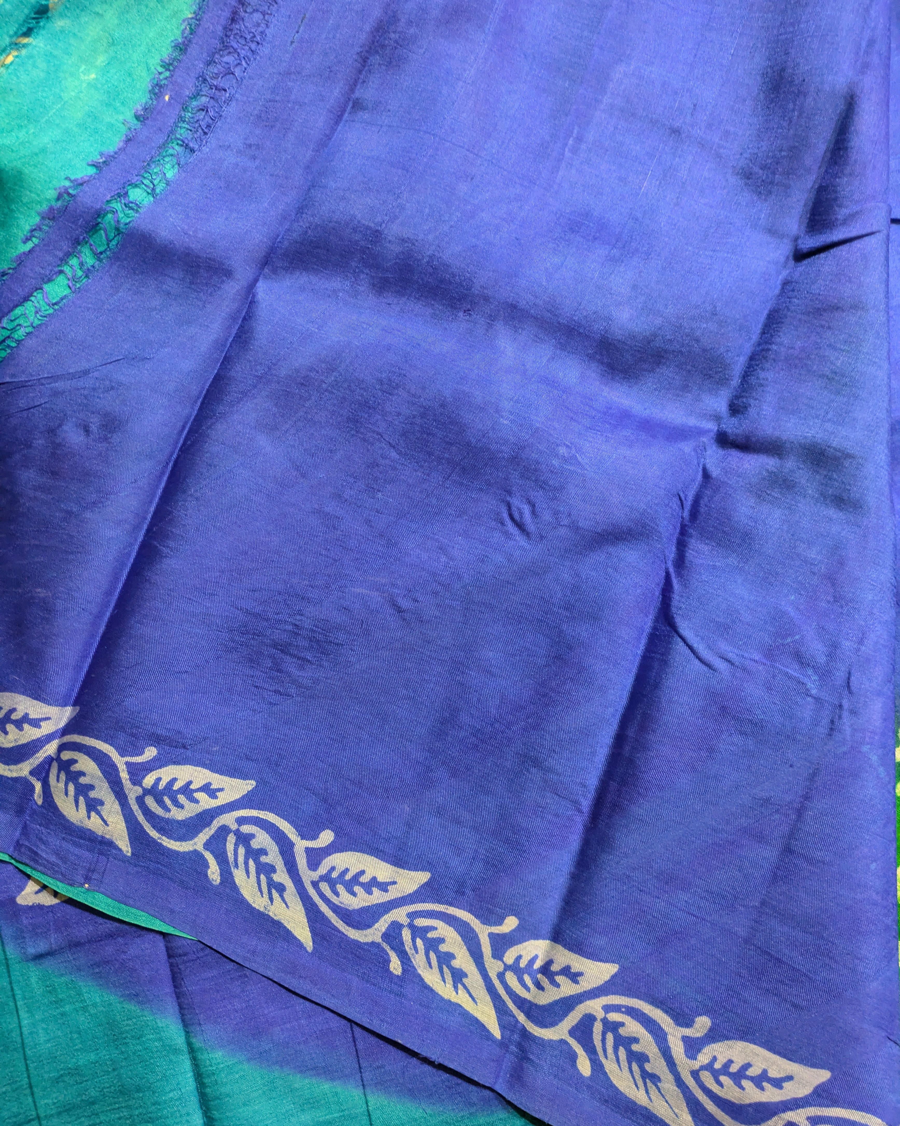Pure Silk Sari with Blouse Piece Peacock Colour