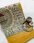 Madhubani Print Ghicha Sari Yellow