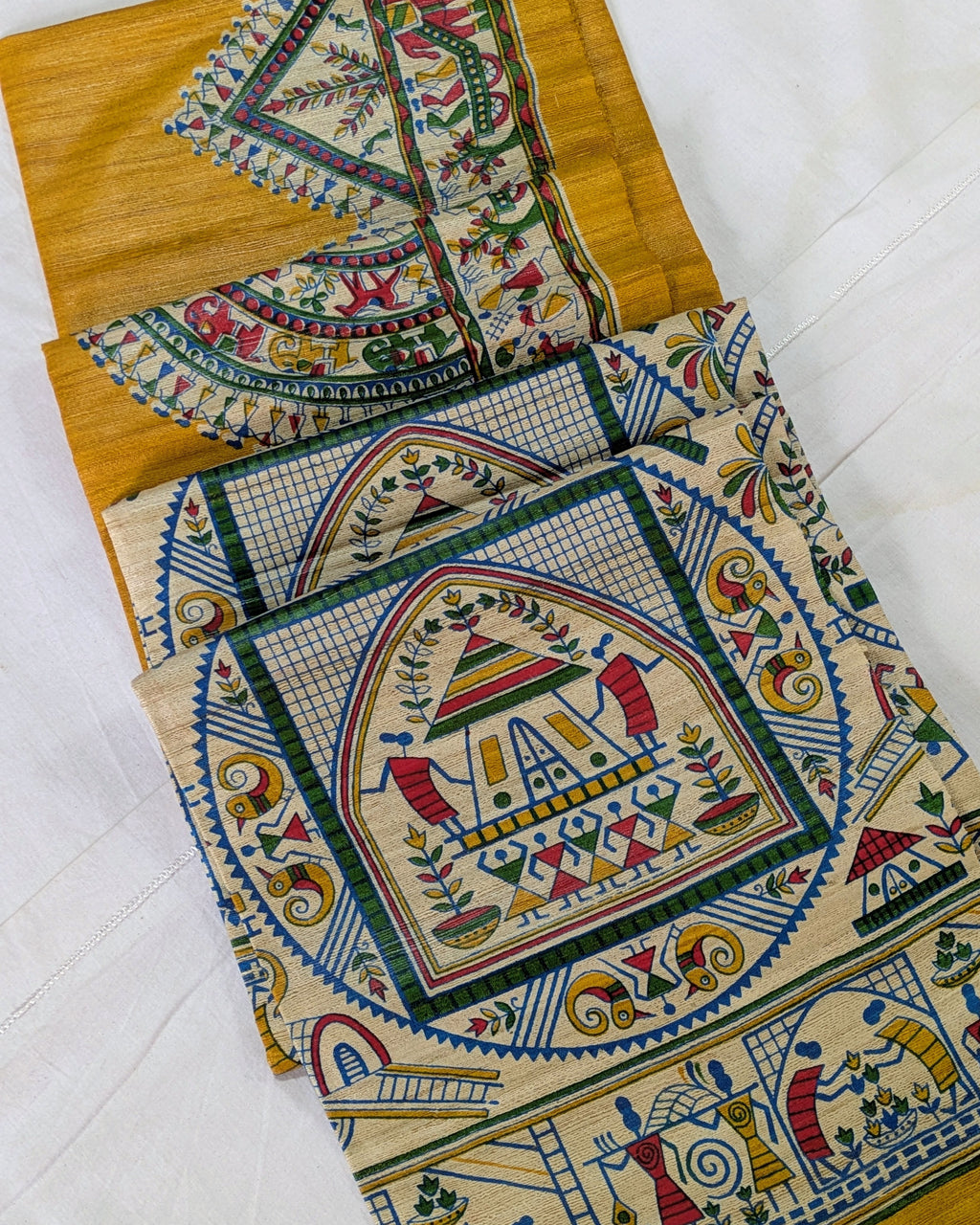 Madhubani Print Ghicha Sari Yellow