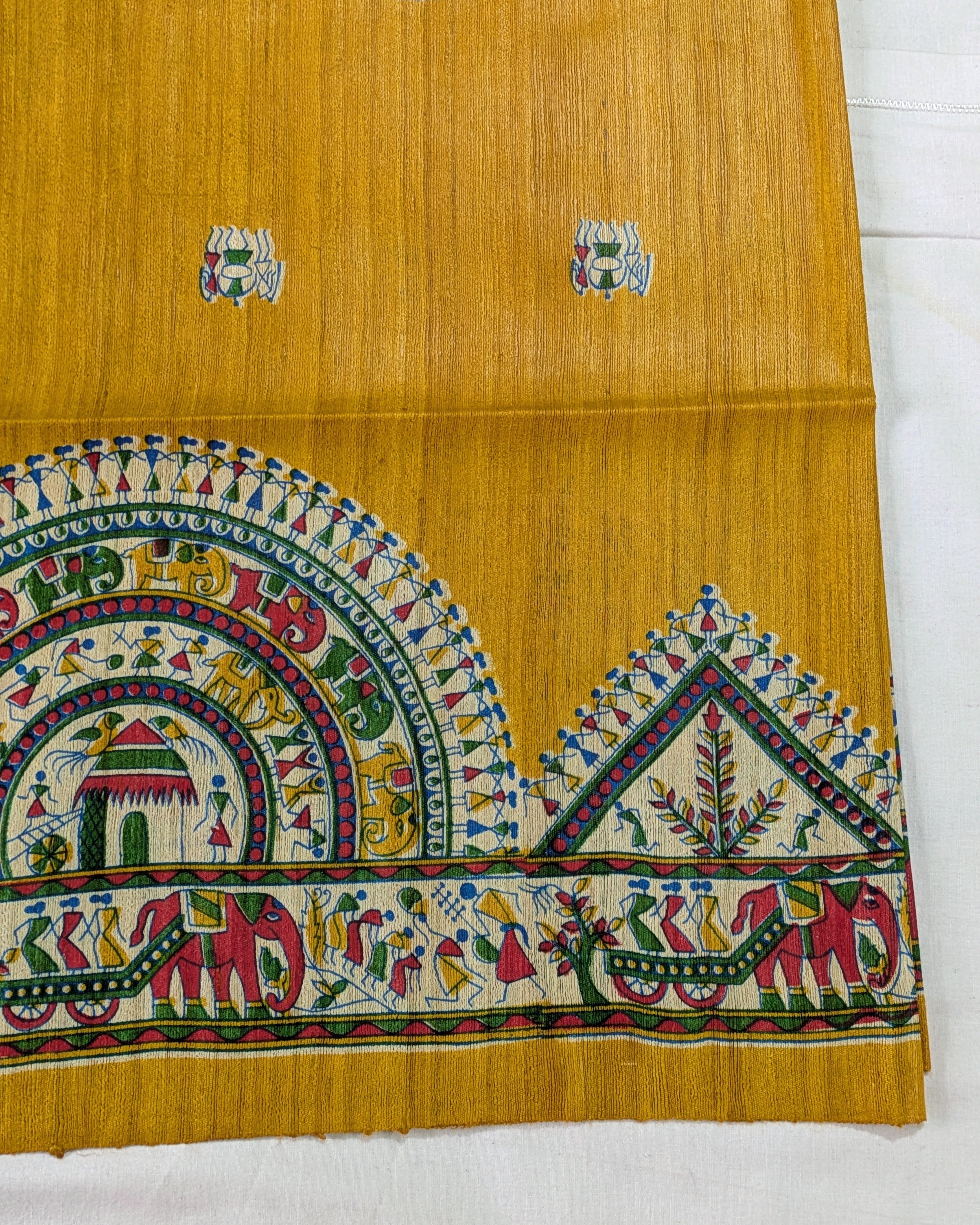 Madhubani Print Ghicha Sari Yellow