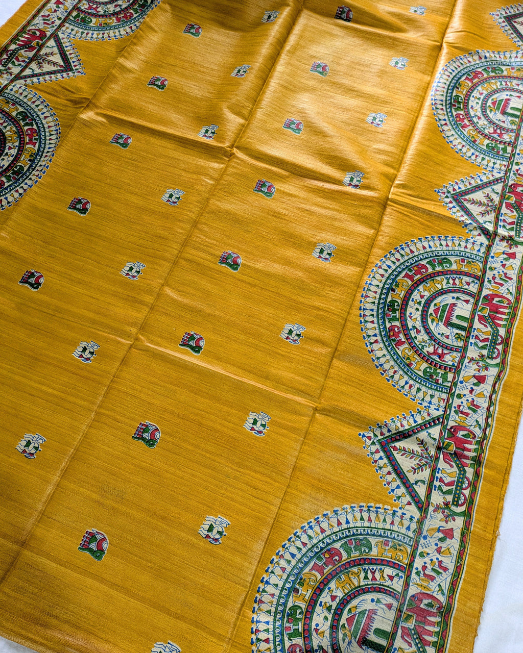 Madhubani Print Ghicha Sari Yellow
