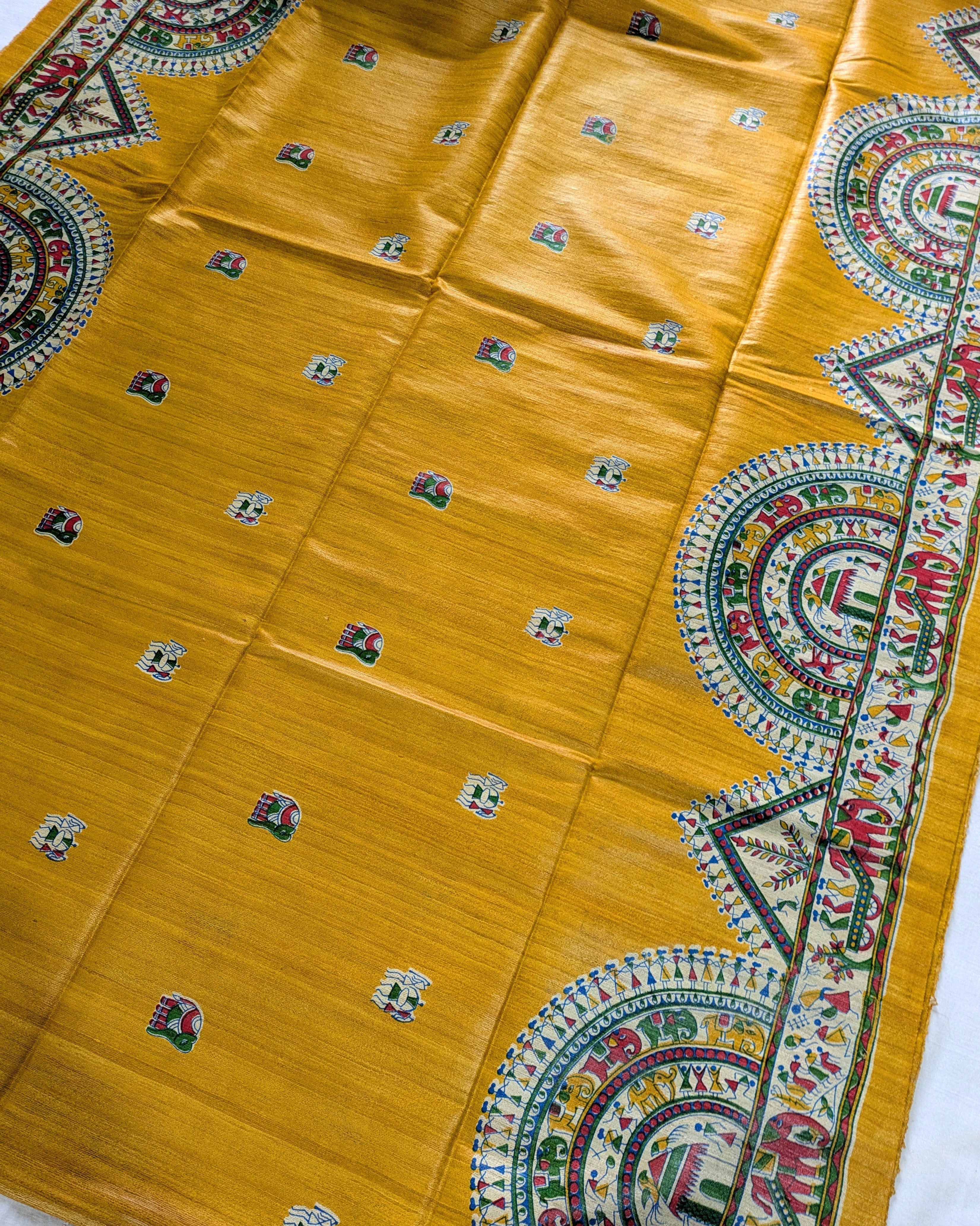 Madhubani Print Ghicha Sari Yellow