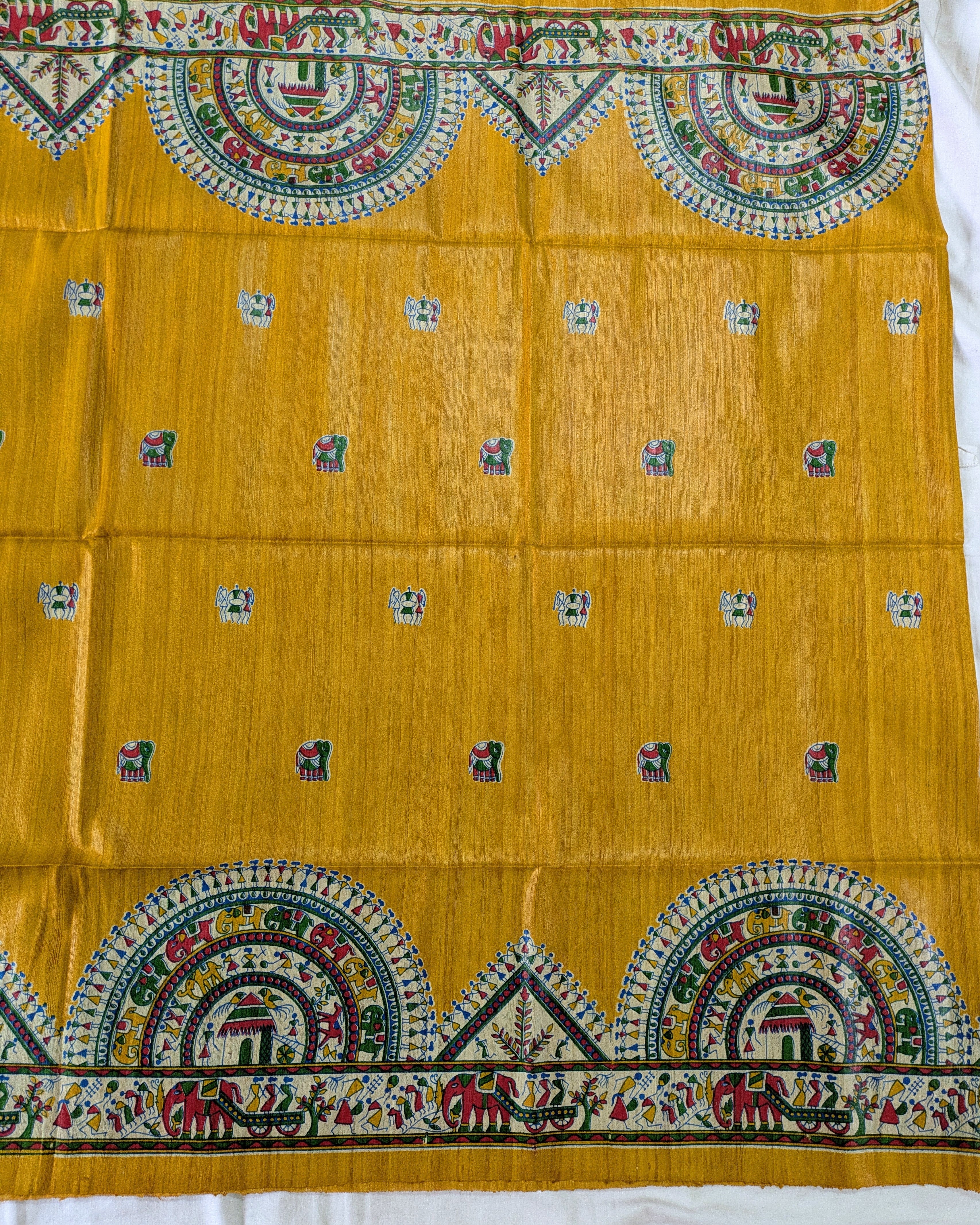 Madhubani Print Ghicha Sari Yellow