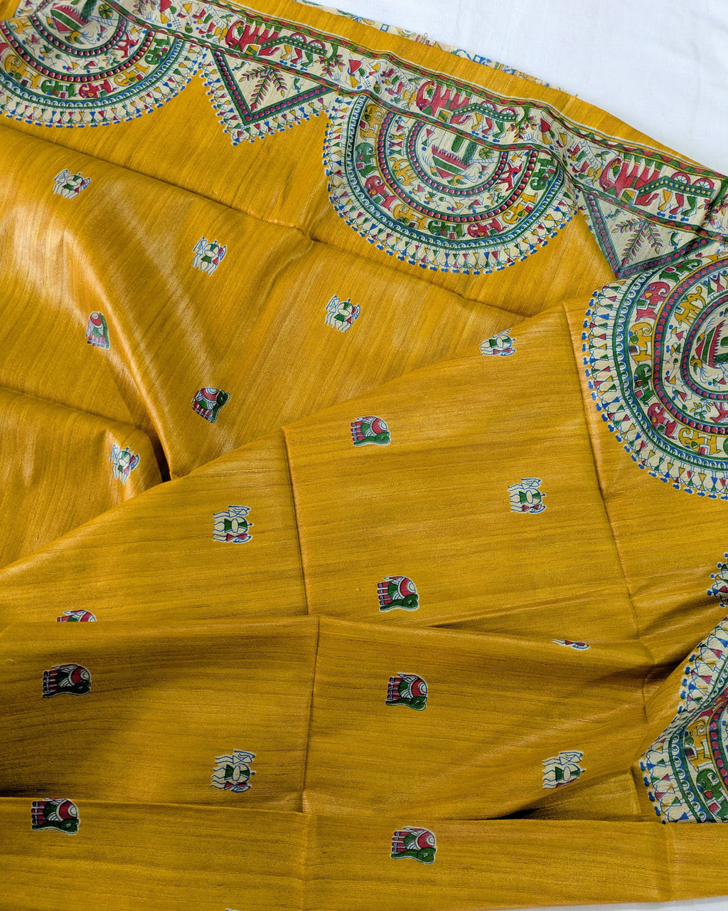Madhubani Print Ghicha Sari Yellow