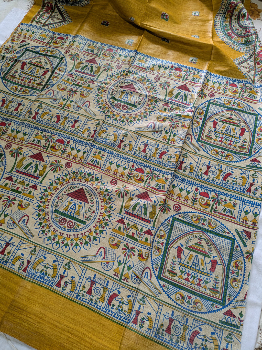 Madhubani Print Ghicha Sari Yellow