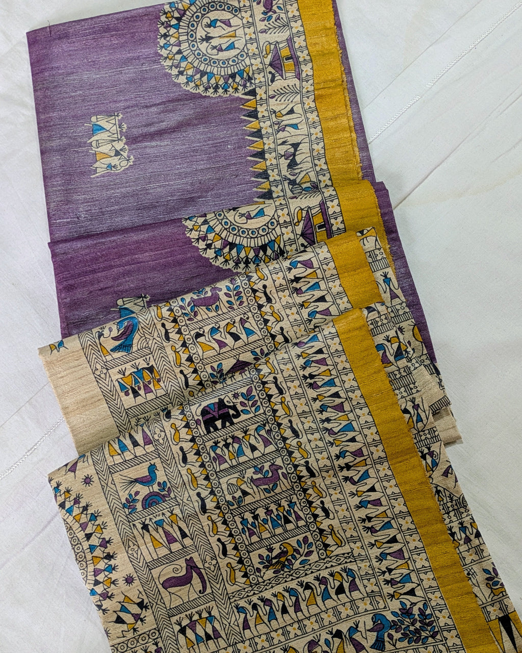 Madhubani Print Ghicha Sari Purple
