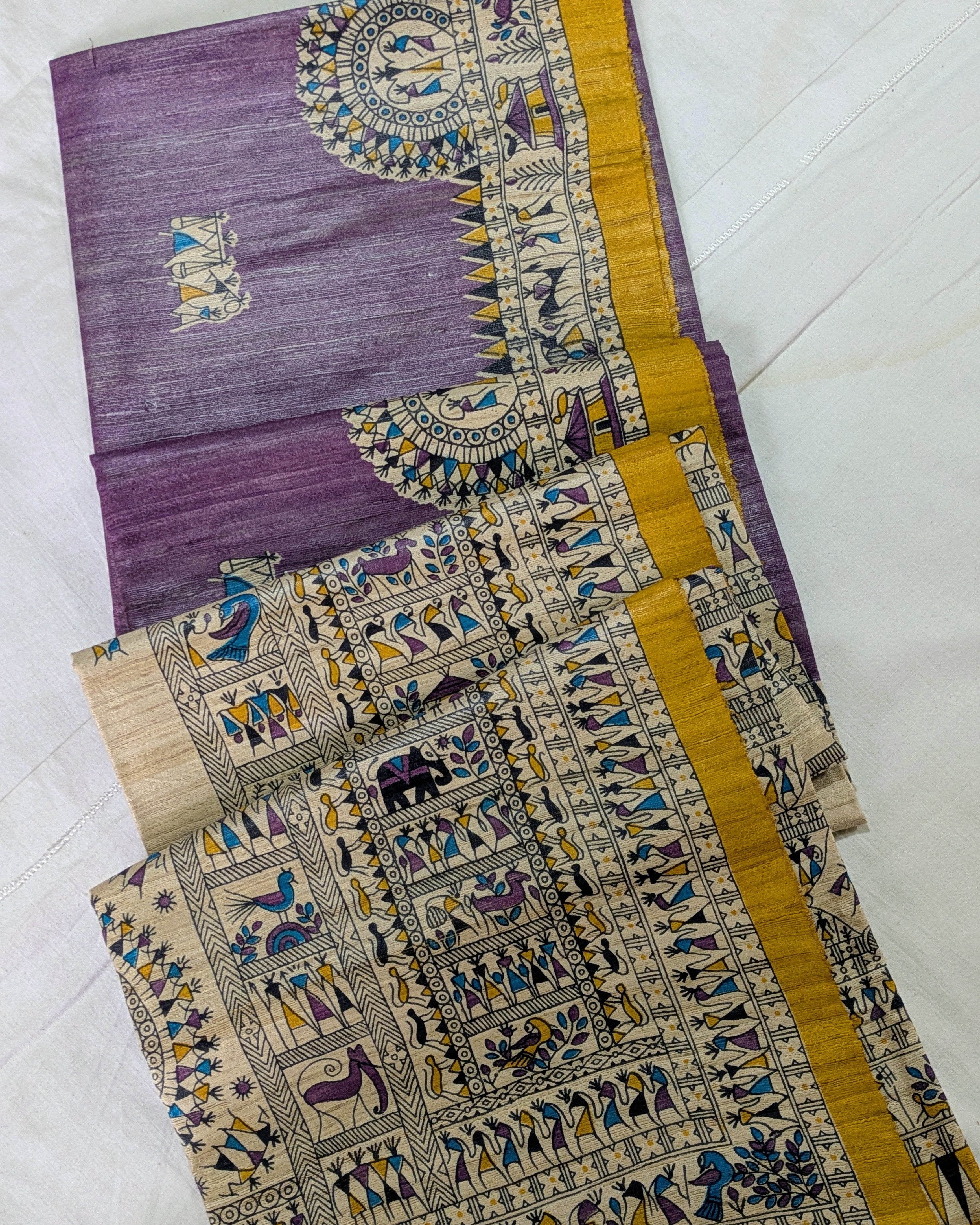 Madhubani Print Ghicha Sari Purple