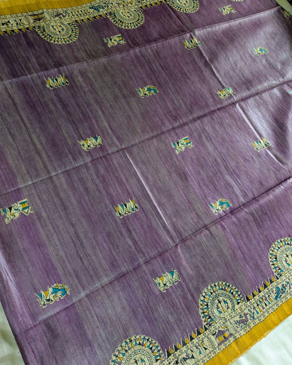 Madhubani Print Ghicha Sari Purple