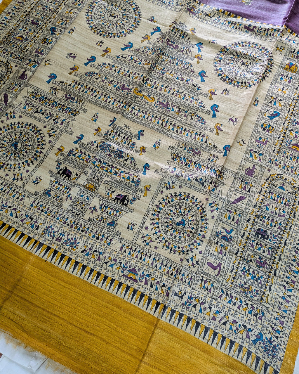 Madhubani Print Ghicha Sari Purple