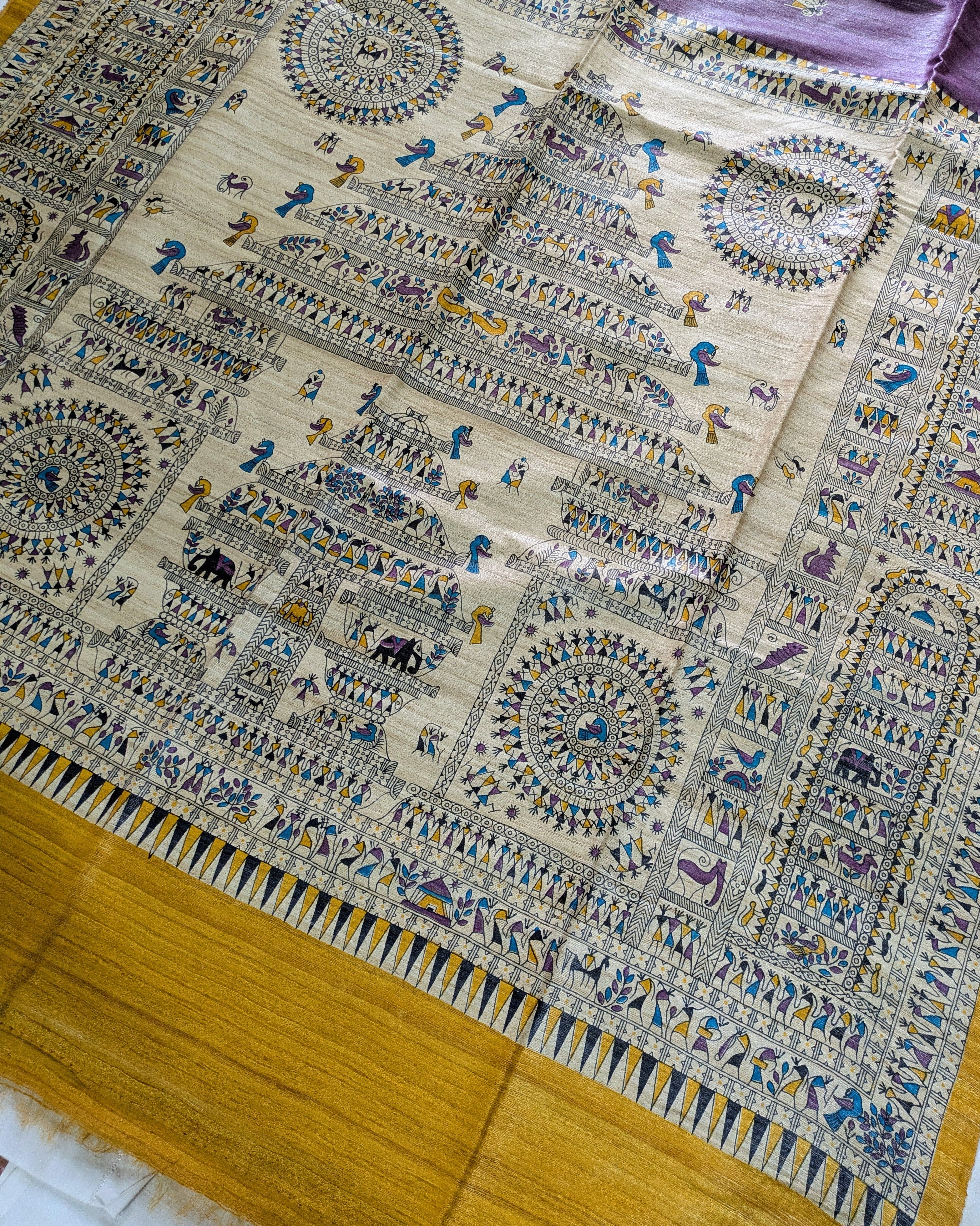 Madhubani Print Ghicha Sari Purple