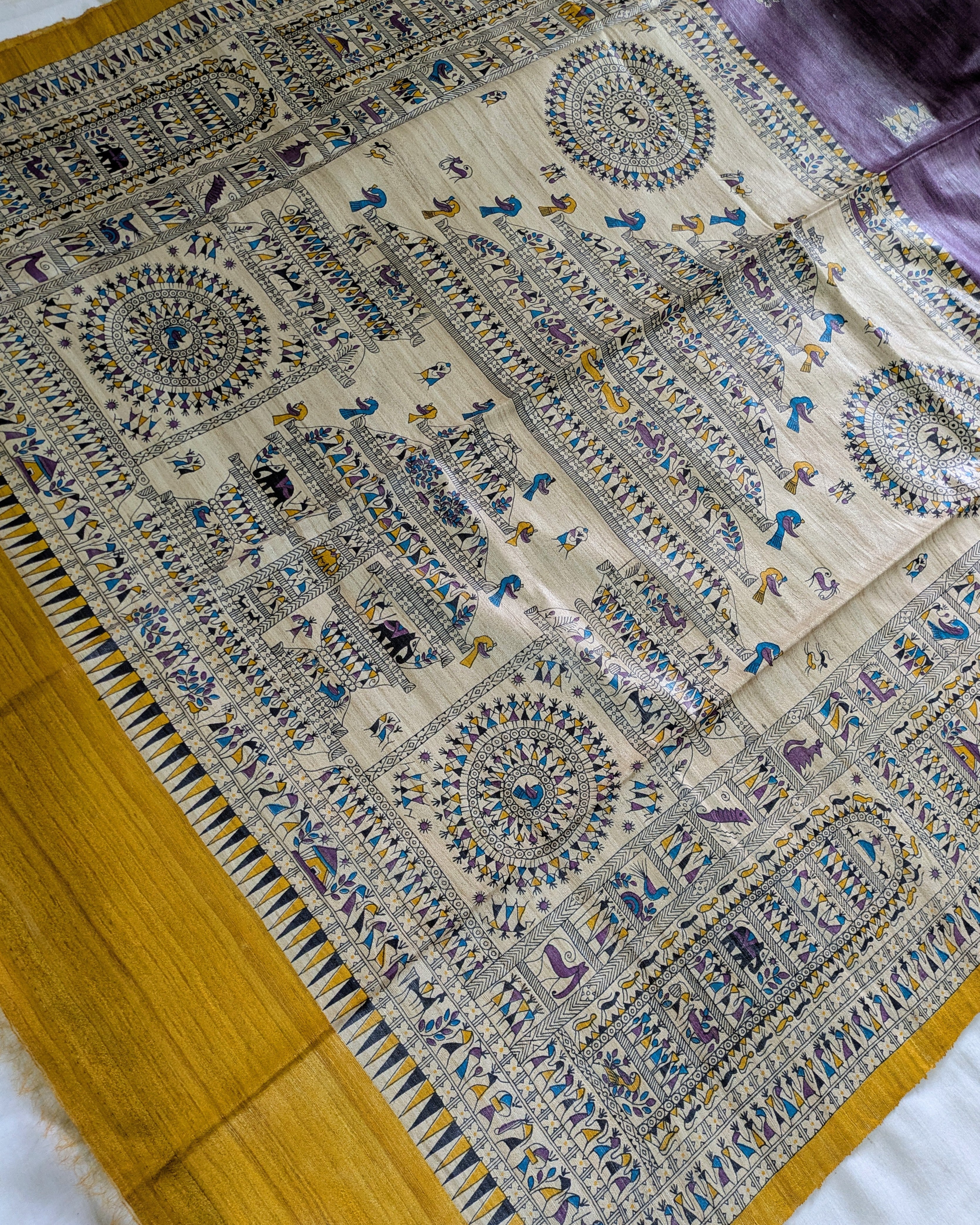 Madhubani Print Ghicha Sari Purple