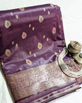 Tussar Muga Benarasi Sari Dark Purple
