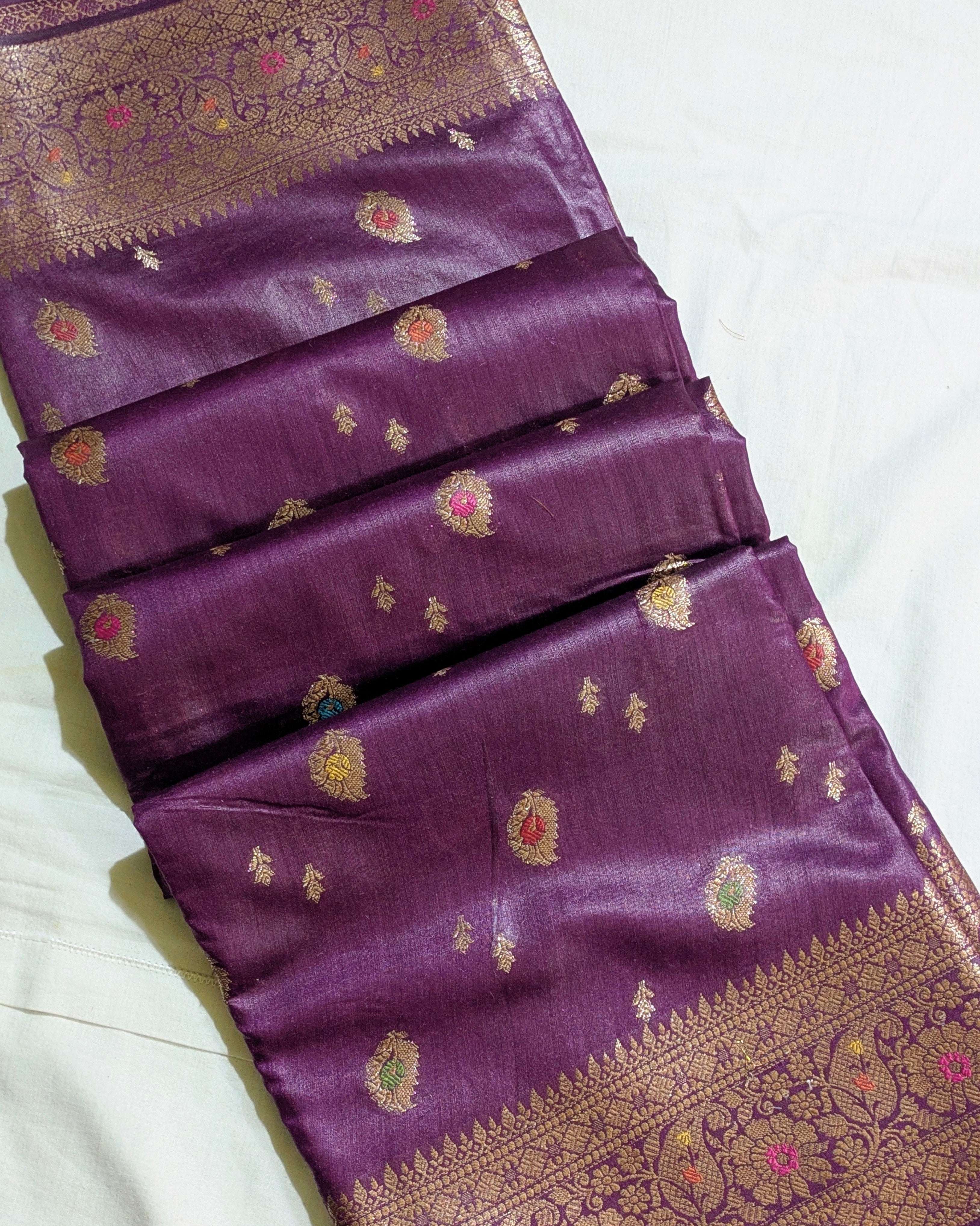 Tussar Muga Benarasi Sari Dark Purple