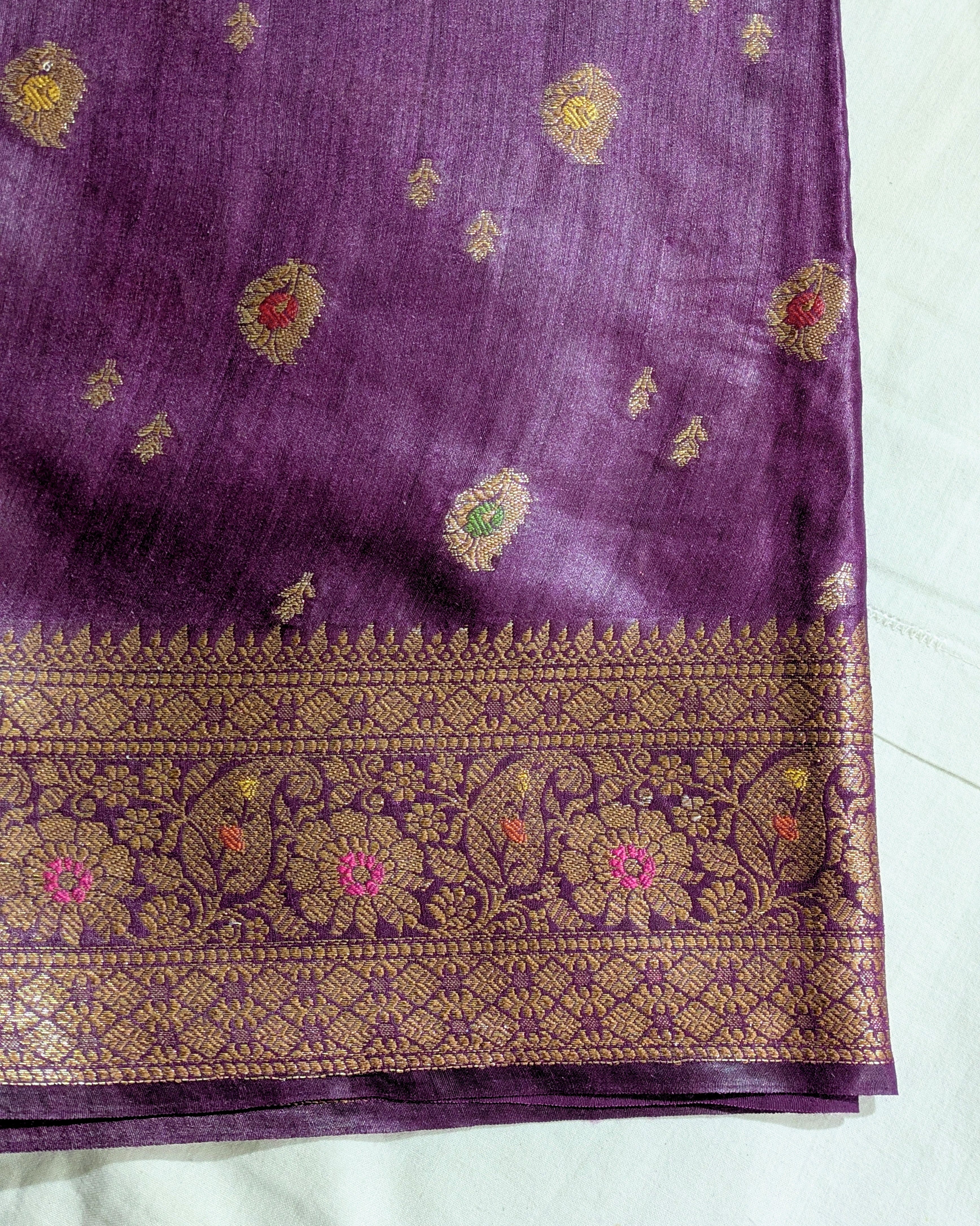 Tussar Muga Benarasi Sari Dark Purple
