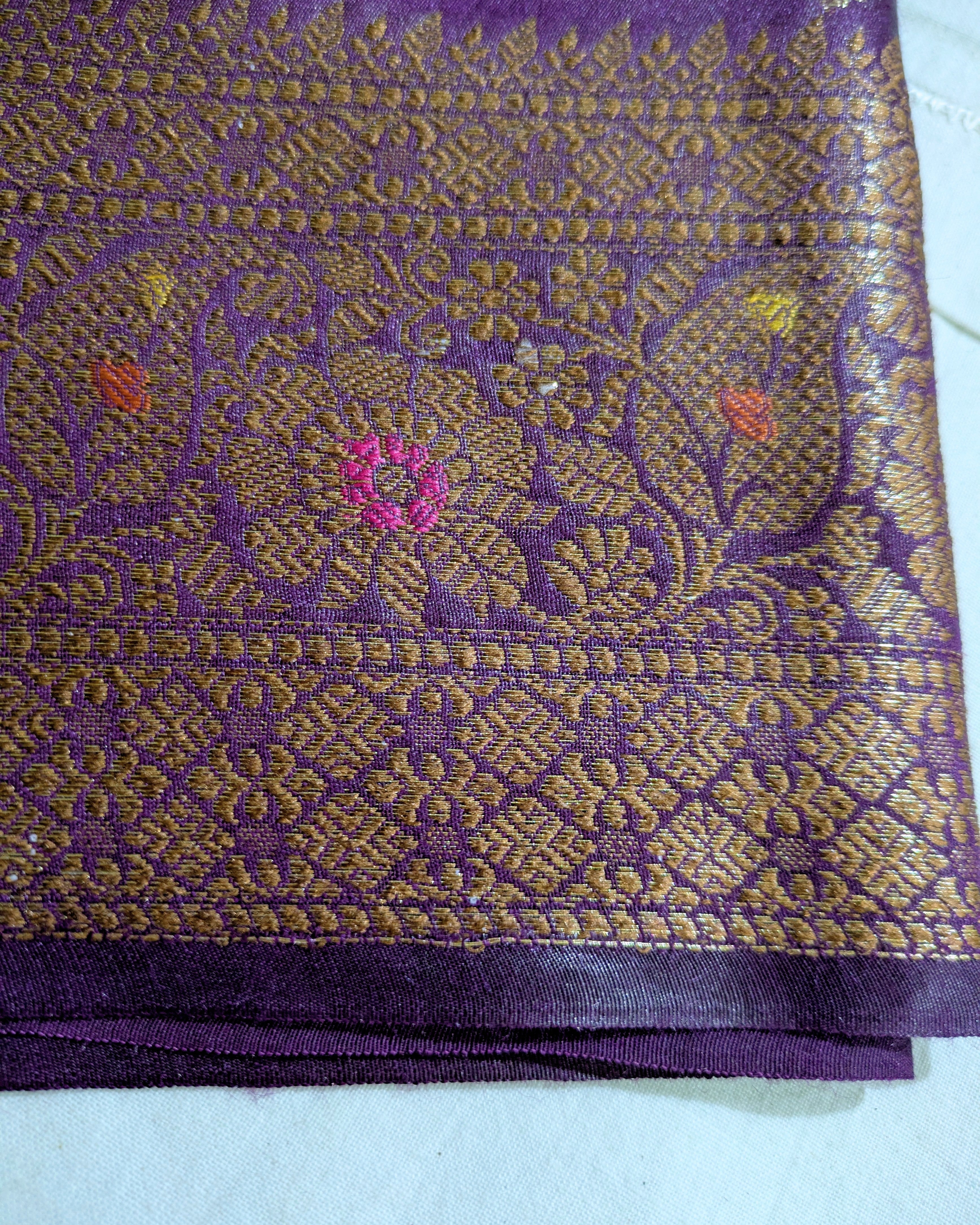 Tussar Muga Benarasi Sari Dark Purple