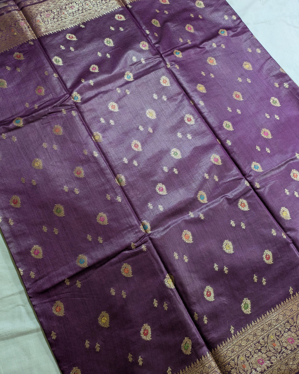 Tussar Muga Benarasi Sari Dark Purple
