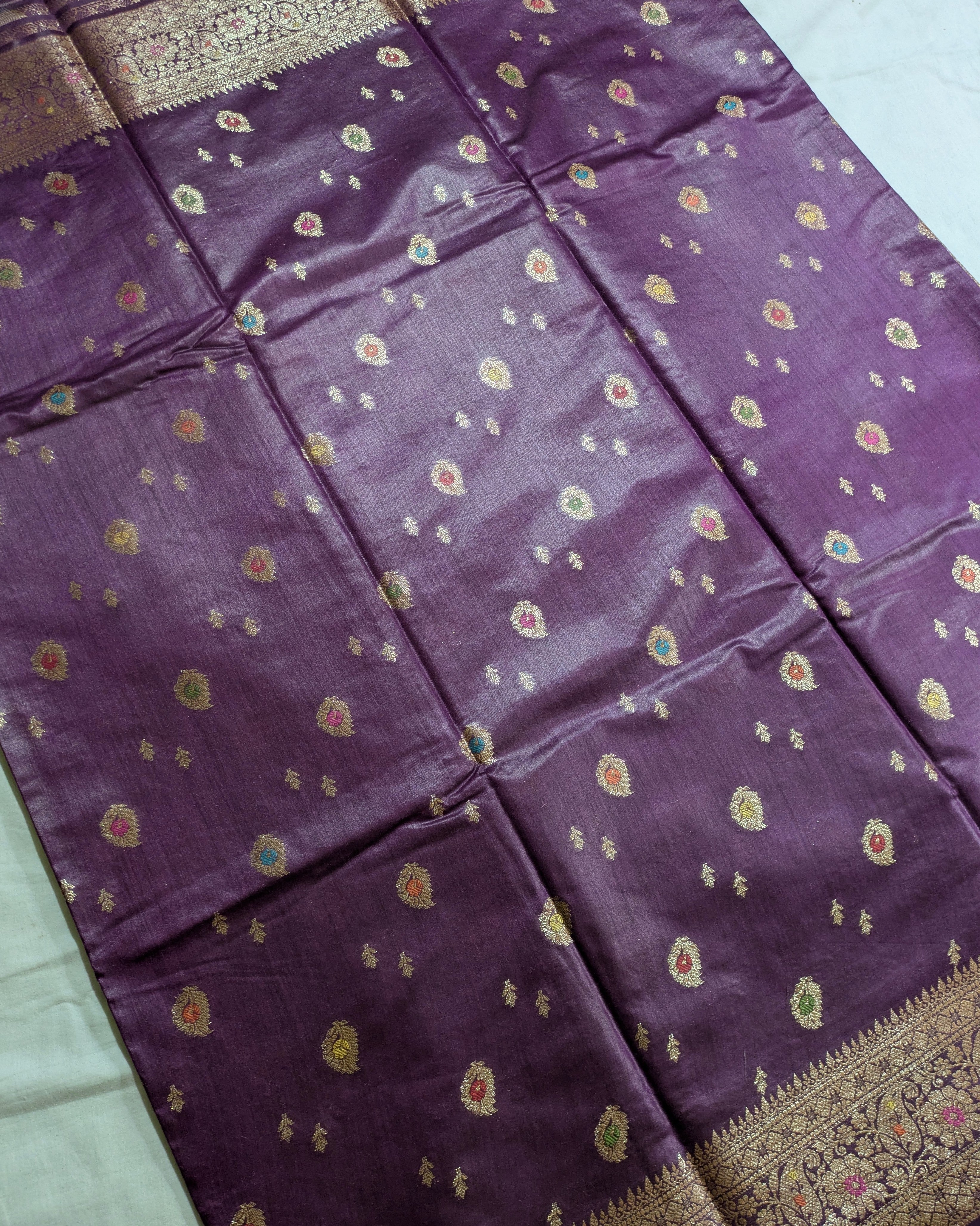 Tussar Muga Benarasi Sari Dark Purple